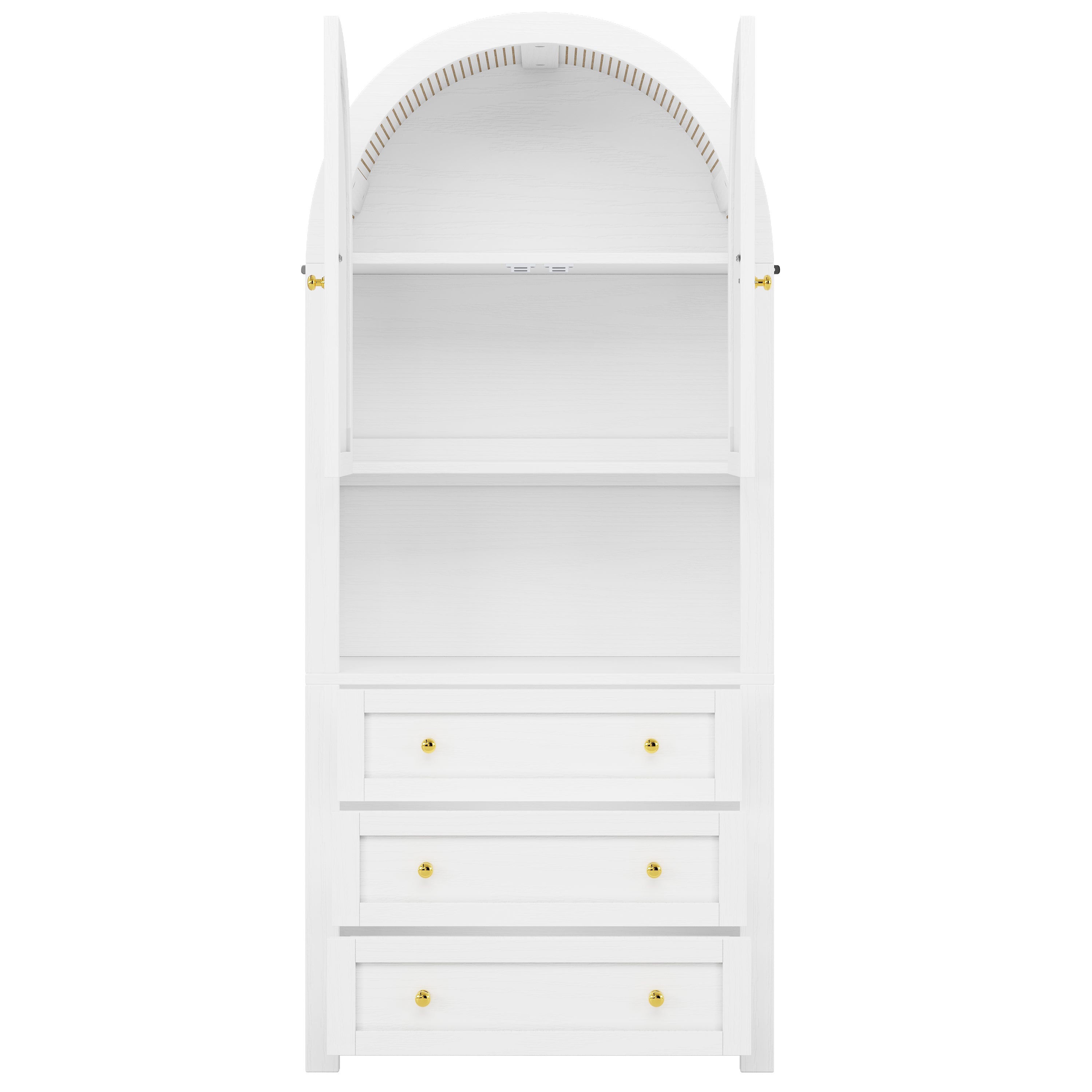 Tall Arched Storage Cabinet Drawers Doors Shelves - White