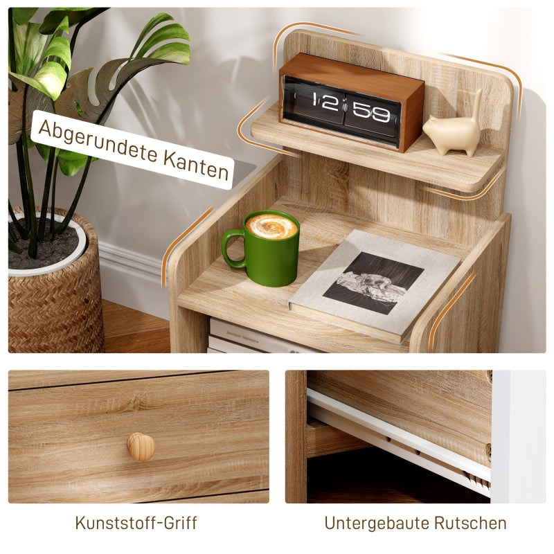 Beistelltisch, Nachttisch mit Stauraum, Spanplatte, Naturholz