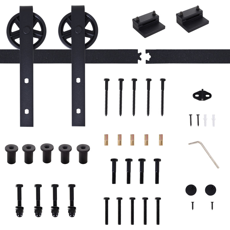 Sliding Door Hardware Kit 200 cm with Rails, Rollers, Stopper, Carbon Steel Black