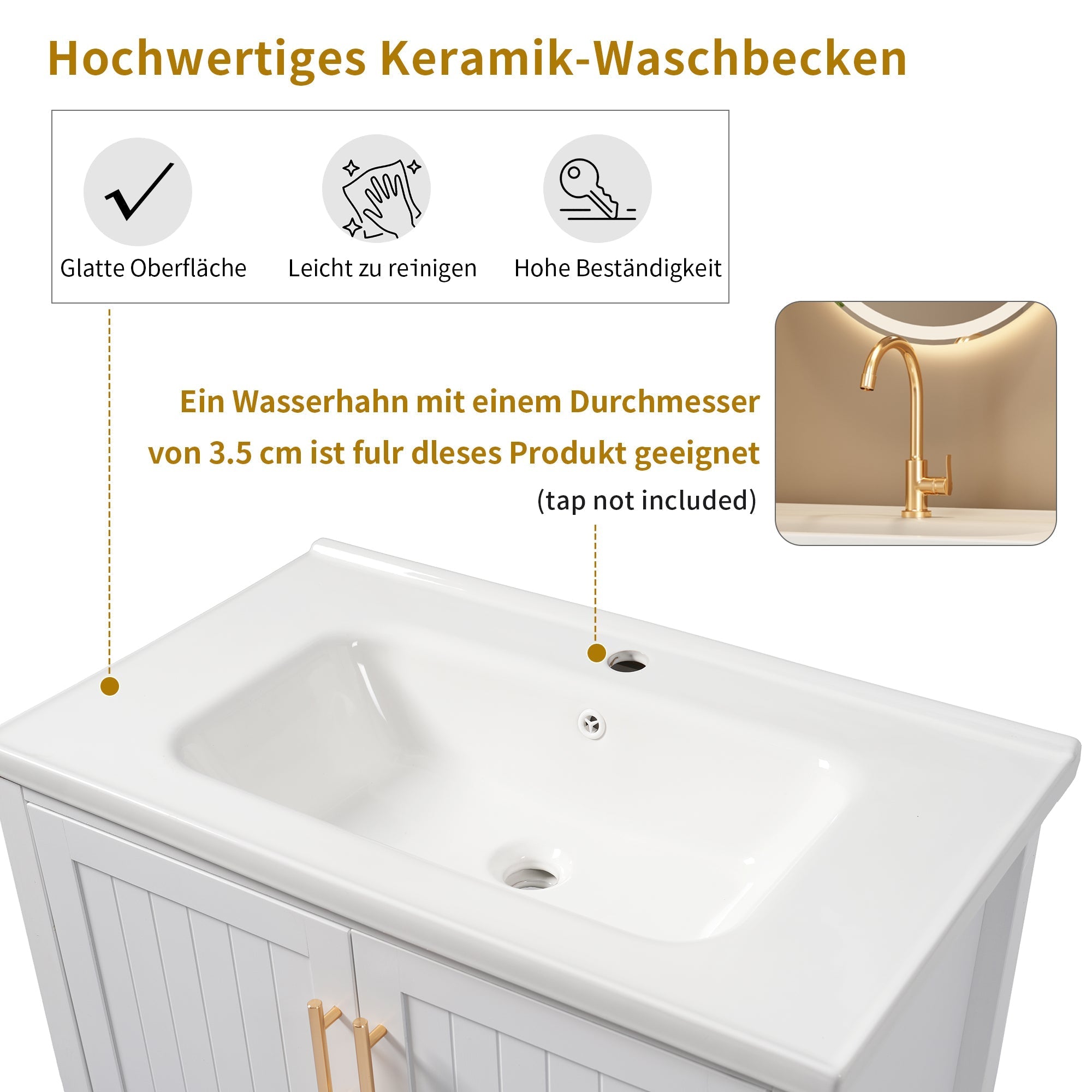 Single Vanity Unit 80cm Ceramic Washbasin - White