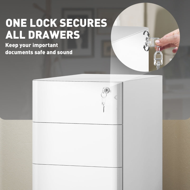 Filing Cabinet 3-Drawer with Lock Steel - White