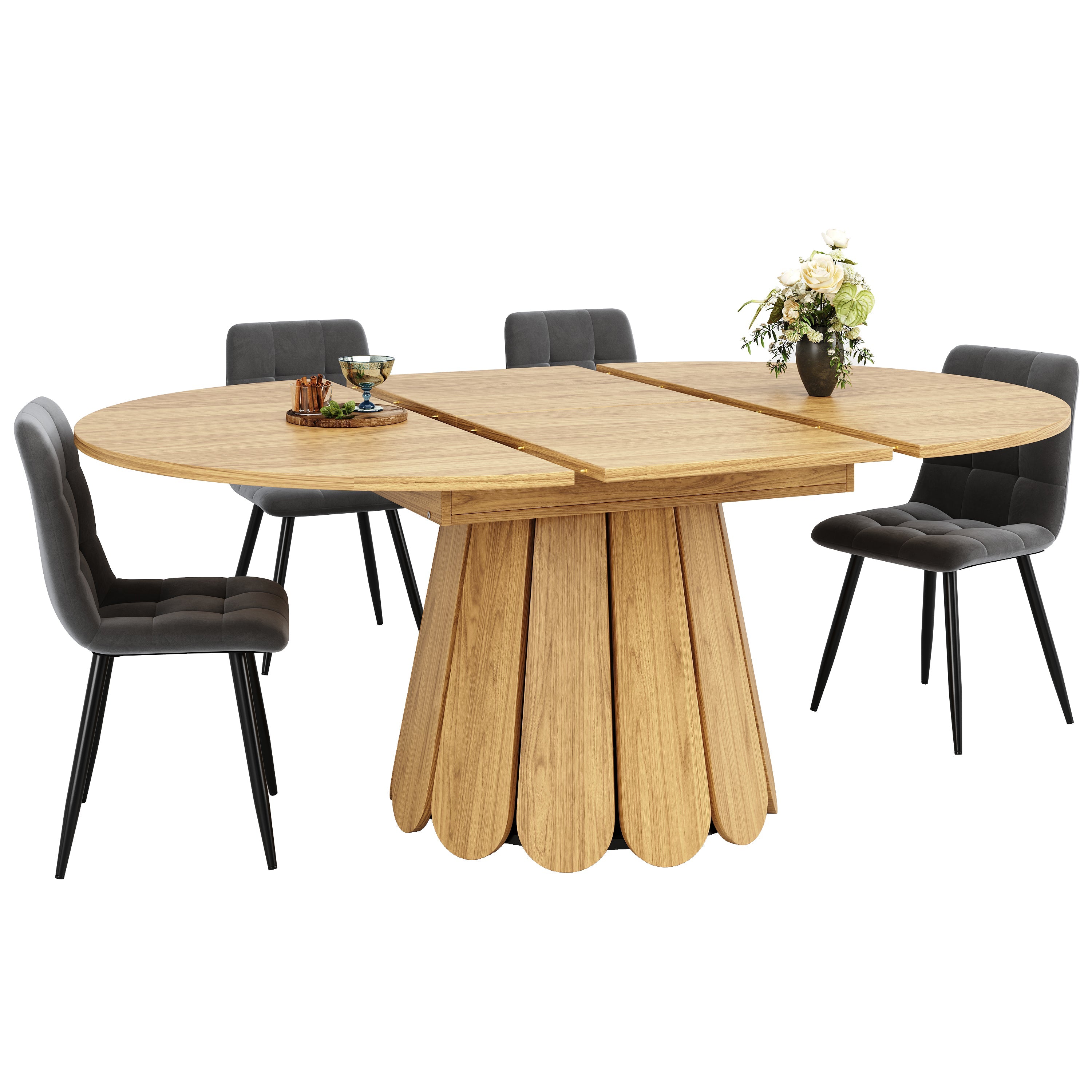 Extendable Round Dining Table 118-158cm Extends to Oval 6 Seater - Wood Color