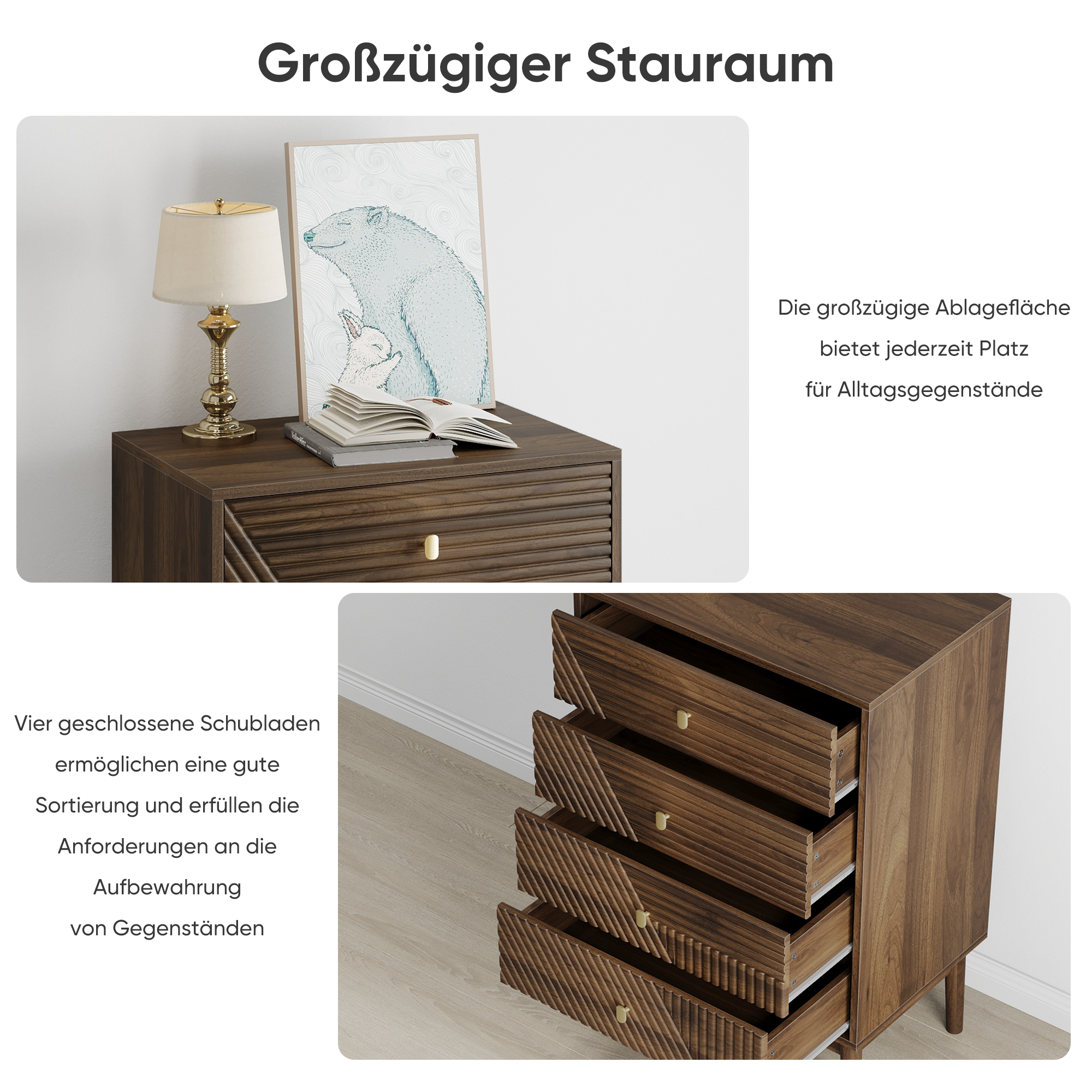Chest of Drawers Modern 4-Drawer Wooden Storage Cabinet Walnut
