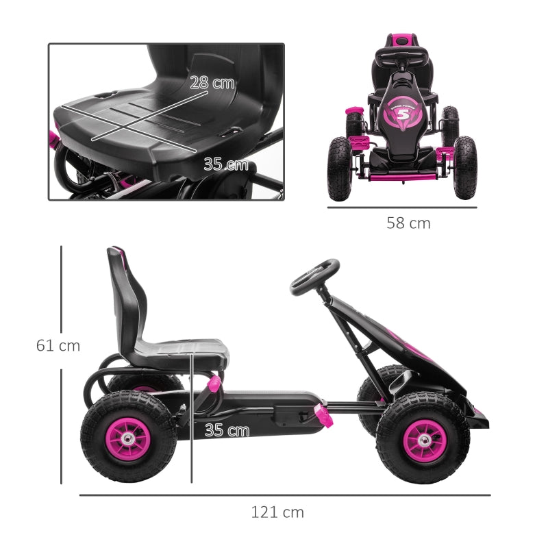 Children's Go-Kart with Pedals and Adjustable Seat, Pink and Black