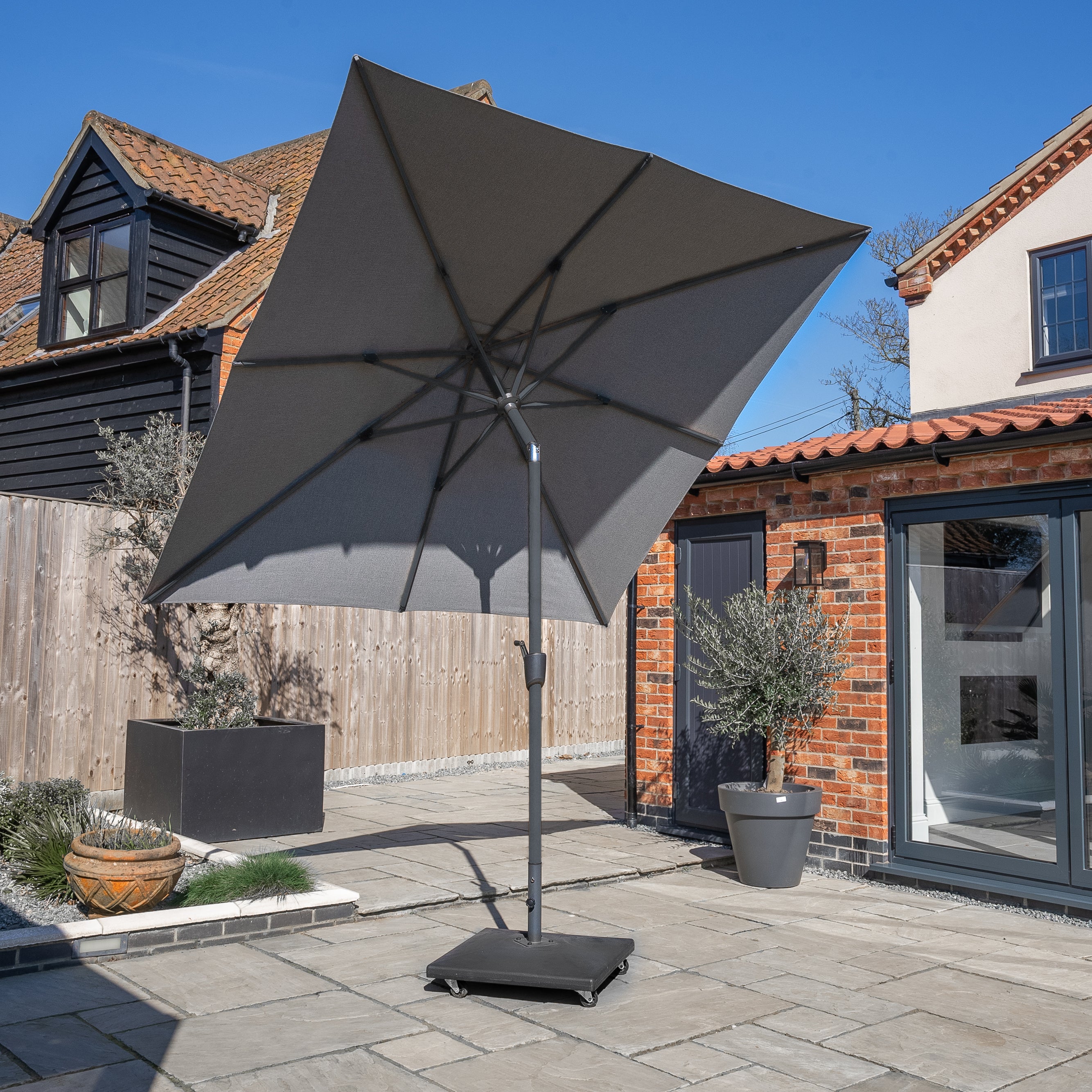 Royce - Premium 2.5m Square LED Parasol with Novasun™ Smoke Grey Canopy & Cover (Anthracite Frame)