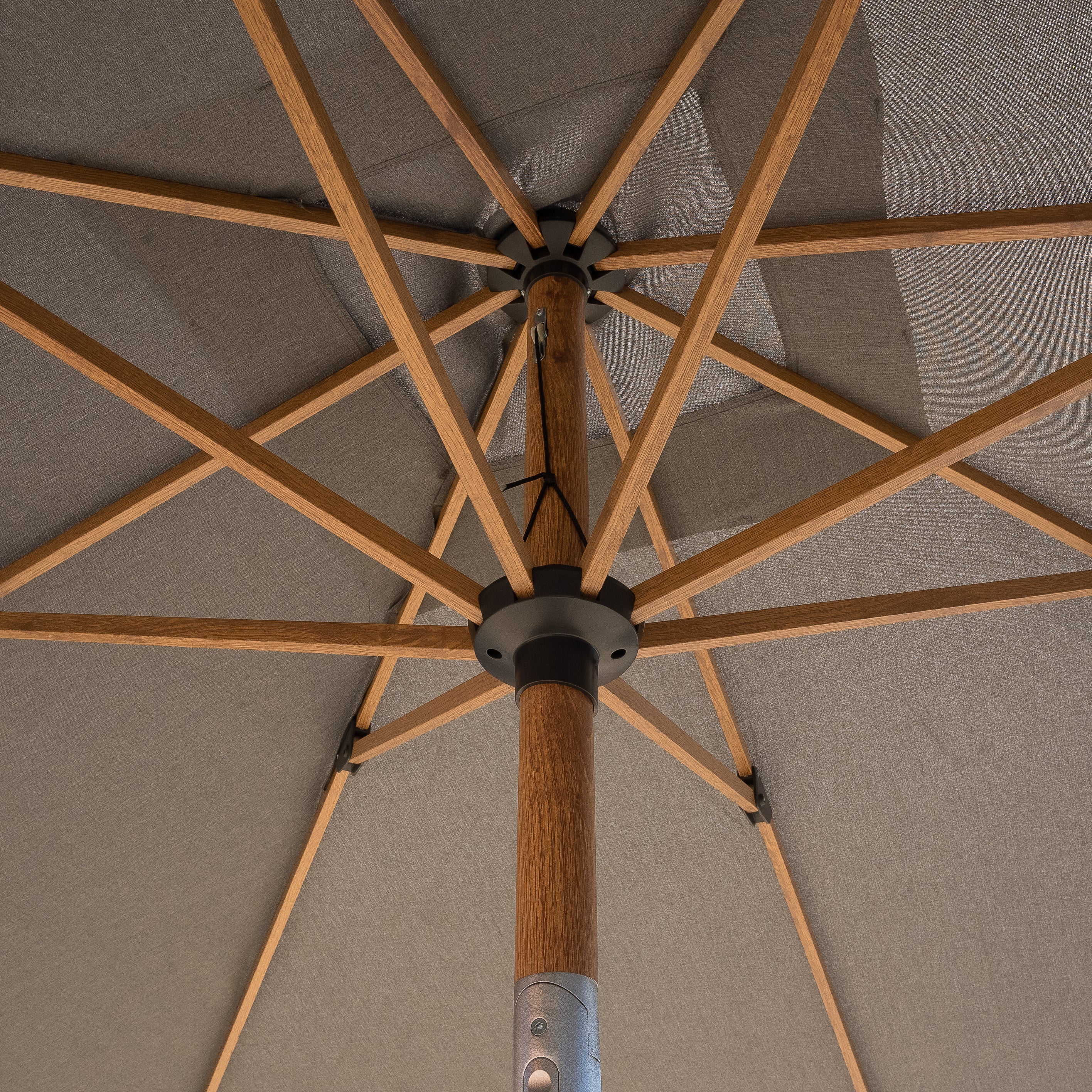 Royce - Premium 2.5m Square LED Parasol with Novasun™ Smoke Grey Canopy & Cover (Wood Look Frame)