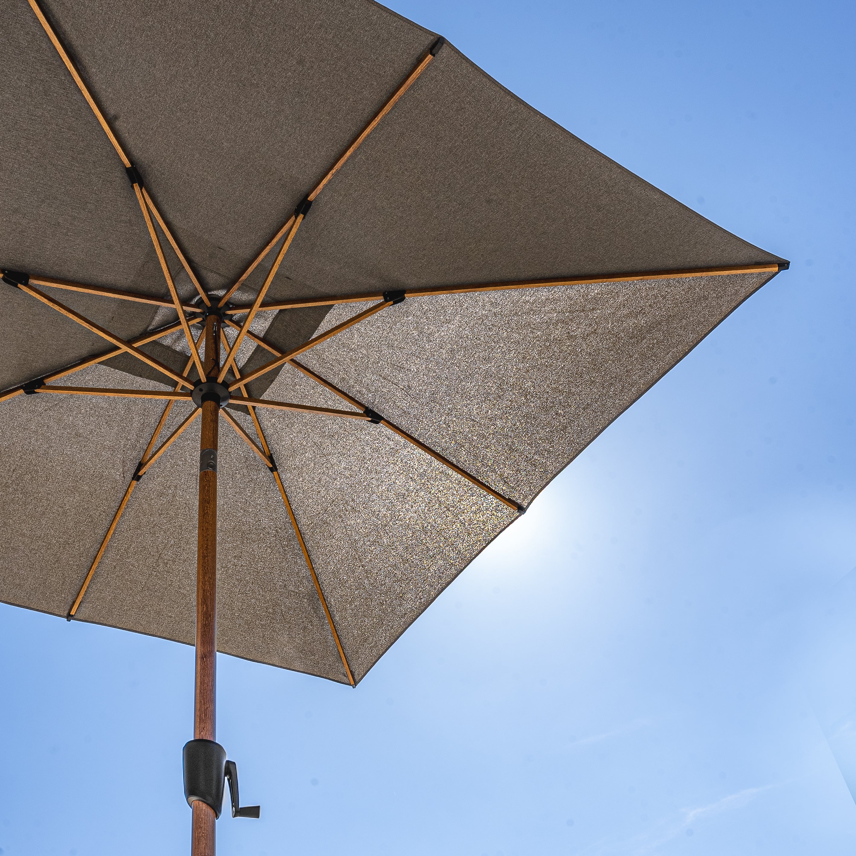 Royce - Premium 2.5m Square LED Parasol with Novasun™ Smoke Grey Canopy & Cover (Wood Look Frame)
