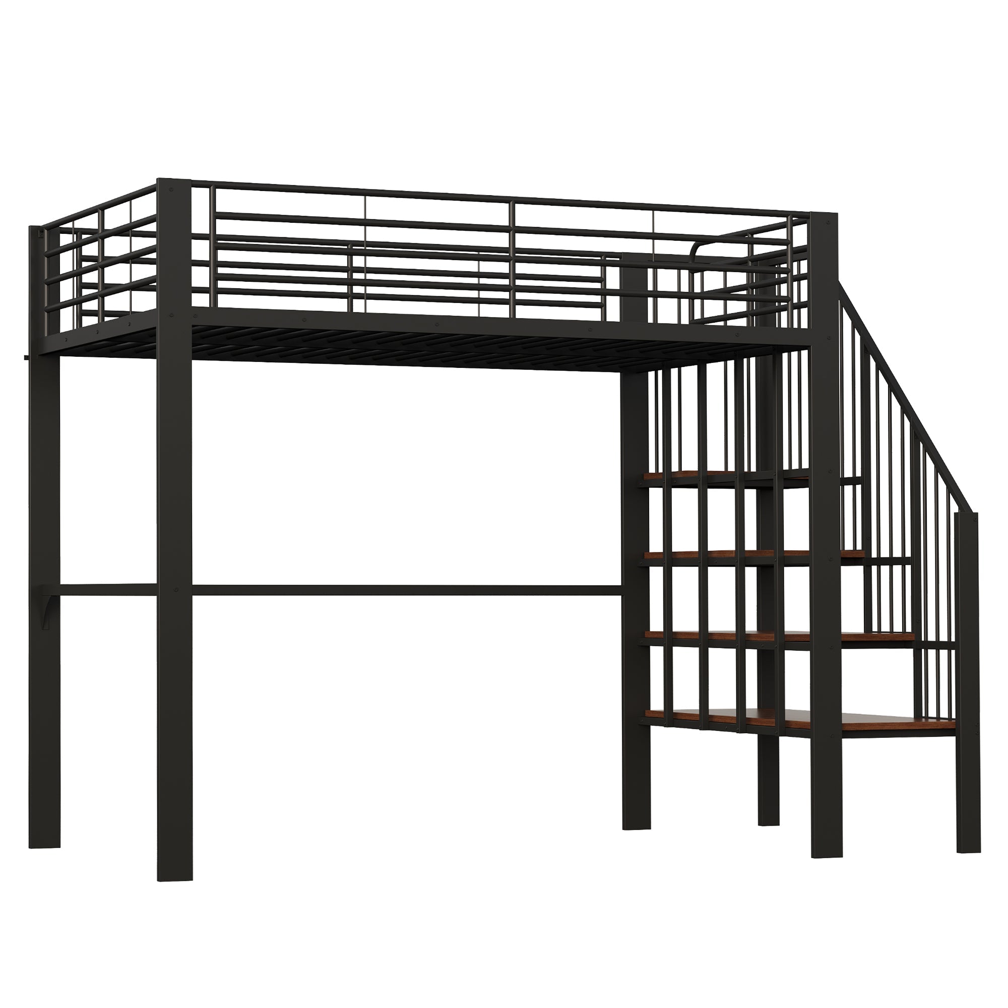 Loft Bed 140x200 Sturdy Storage Stairs, Metal