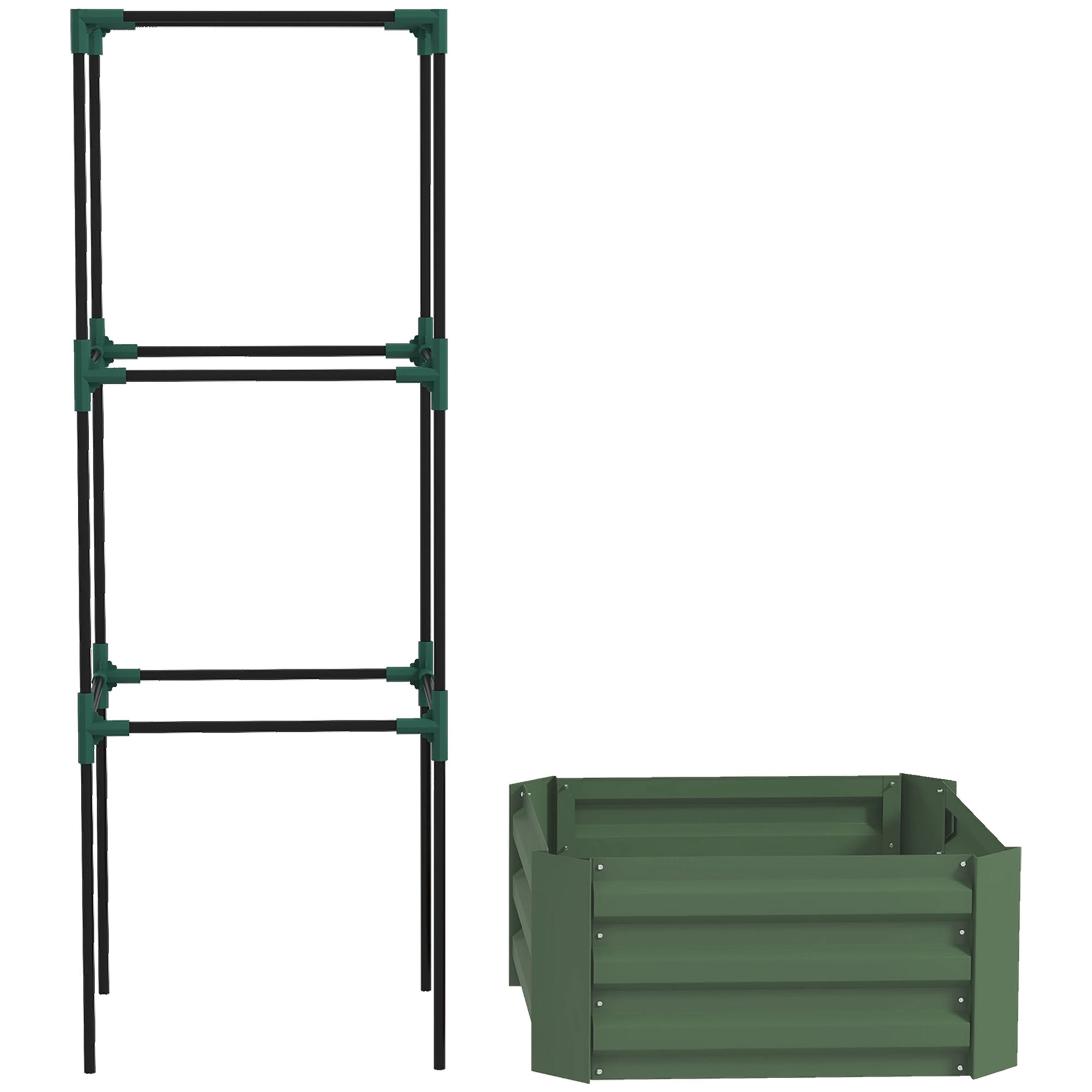 Raised Garden Bed with Trellis Flower & Vegetable Planter, Galvanized Steel, Green