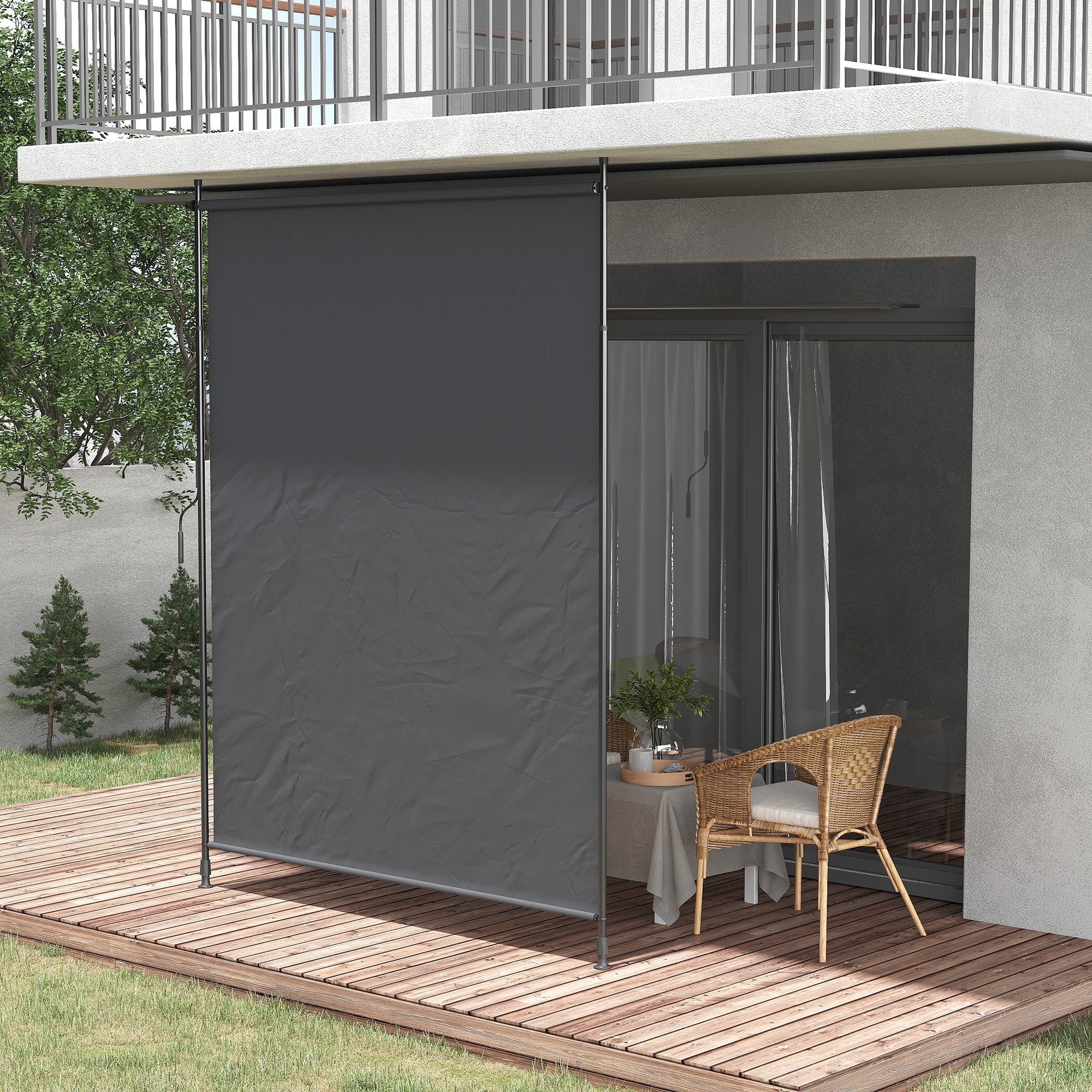 Vertical Awning 200 x 292 cm Retractable Adjustable Sunshade, Grey Aluminum