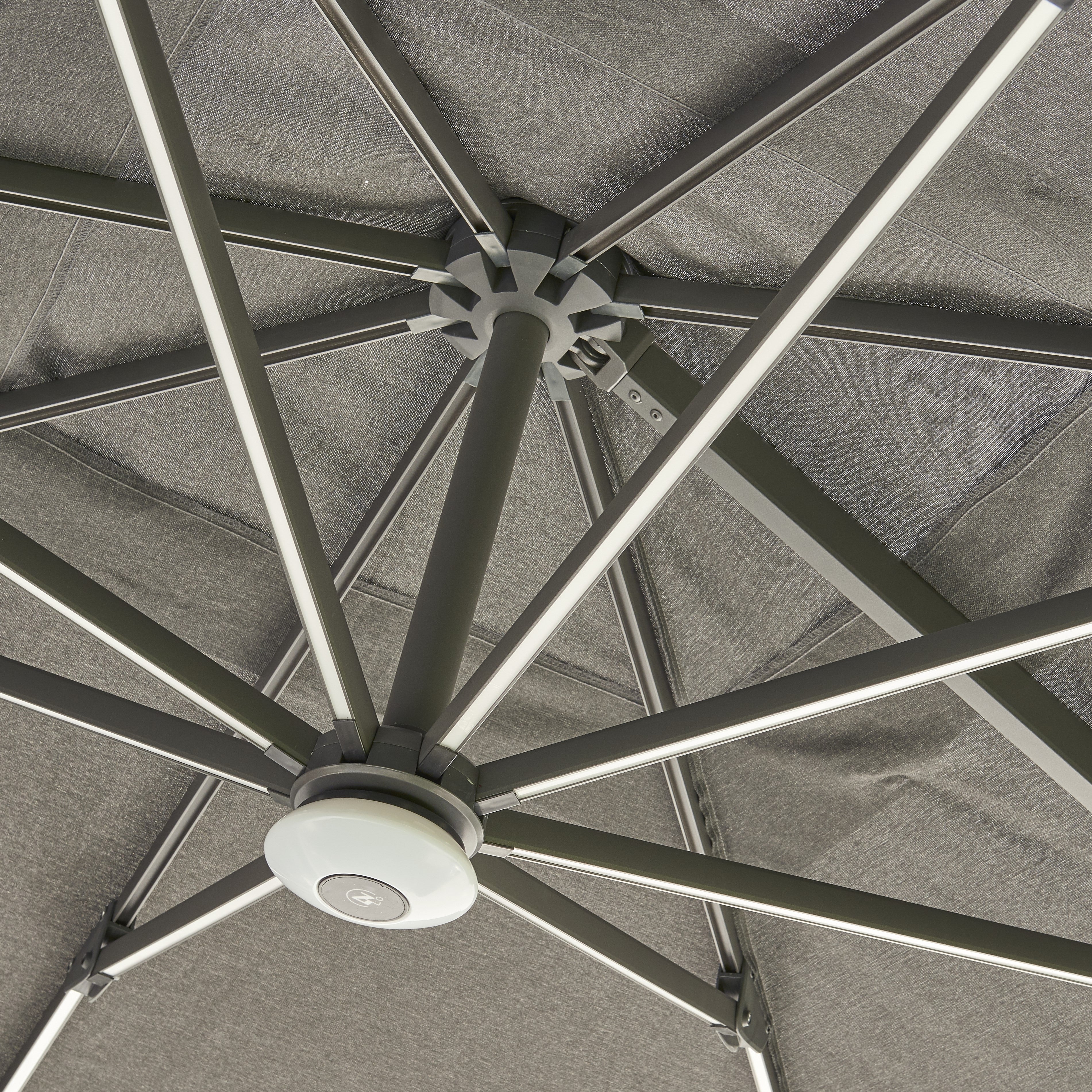 Royce - Premium 3m Round LED Parasol with Novasun™ Smoke Grey Canopy & Cover (Anthracite Frame)