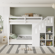Children's Bunk Bed, Multifunctional with Stairs & Storage, 2 Single Beds (3ft), White