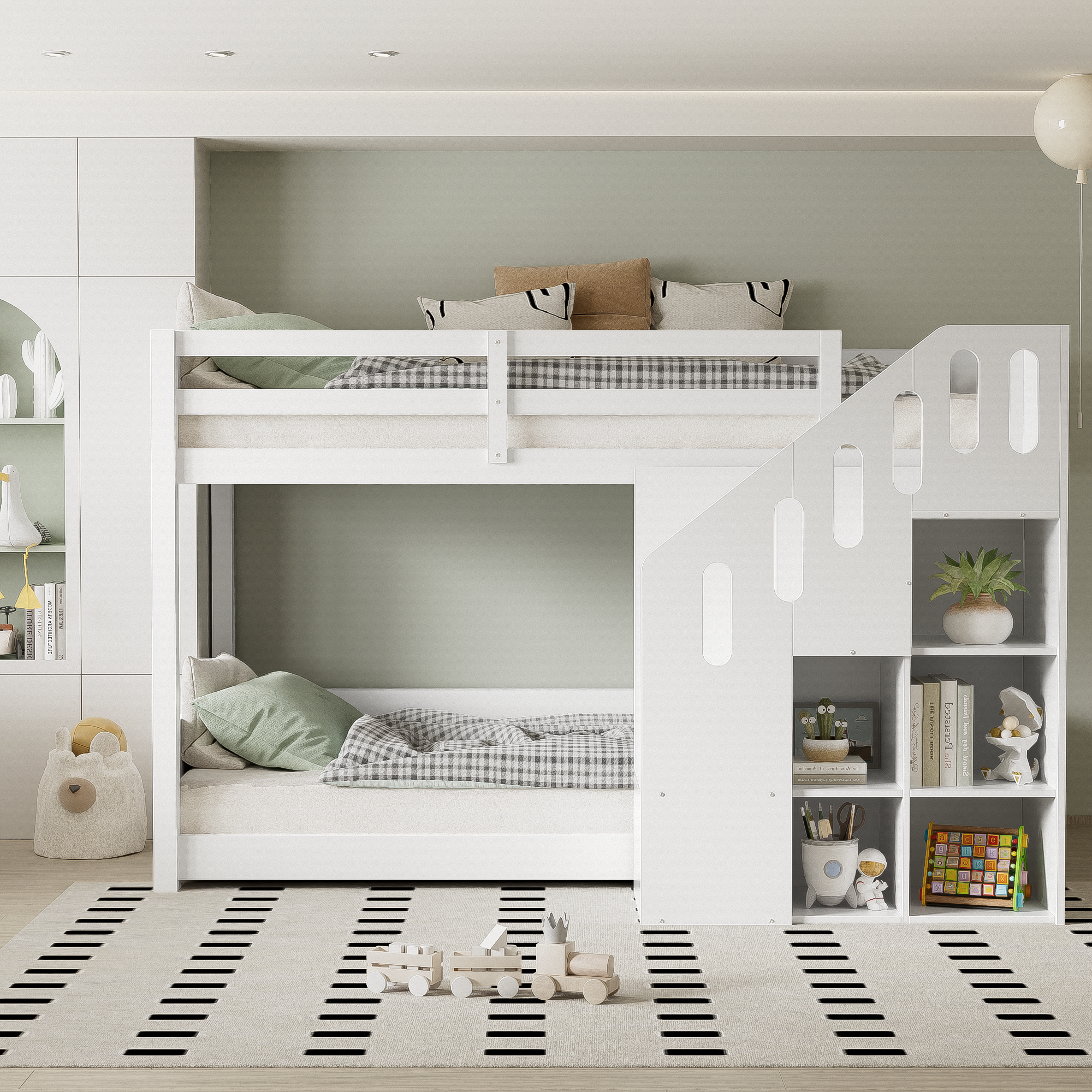 Children's Bunk Bed, Multifunctional with Stairs & Storage, 2 Single Beds (3ft), White