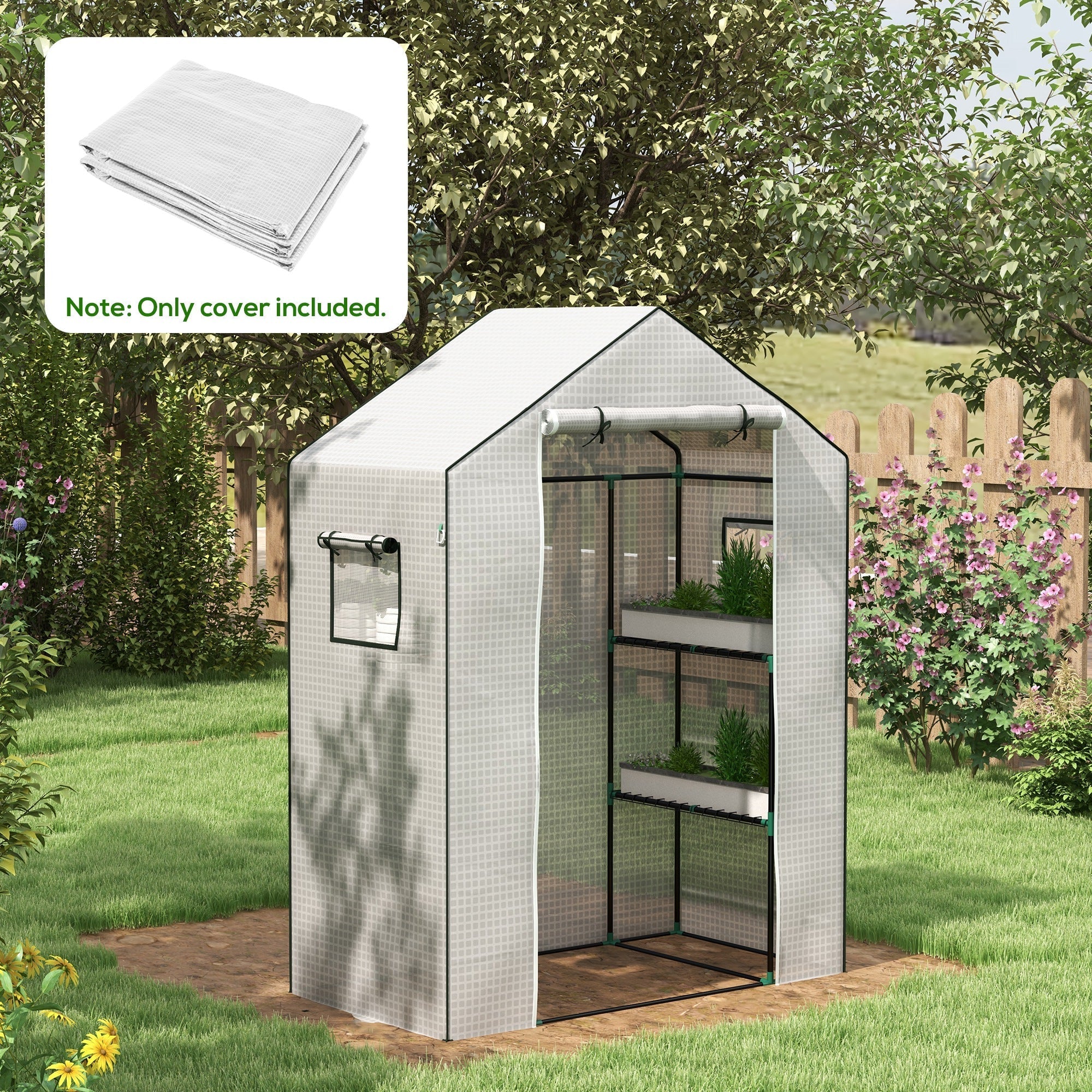 Greenhouse Cover Replacement Walk-in Roll-up Door & Windows PE White