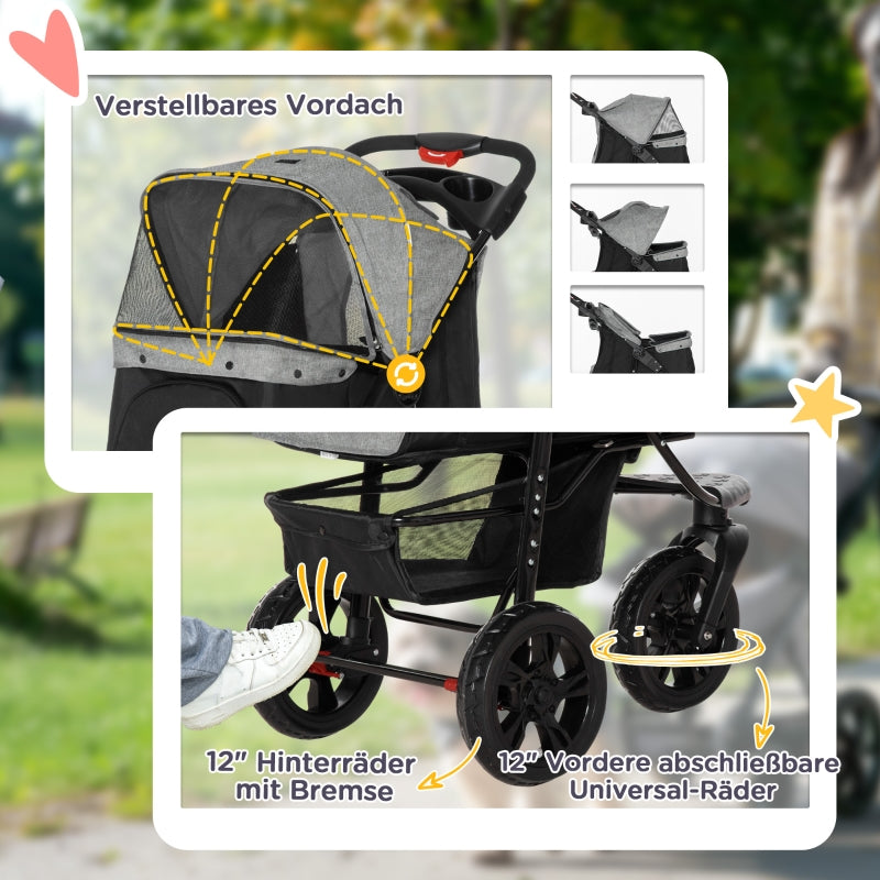 Dog Buggy, Foldable Pneumatic Tires, up to 25 kg, Red/Grey