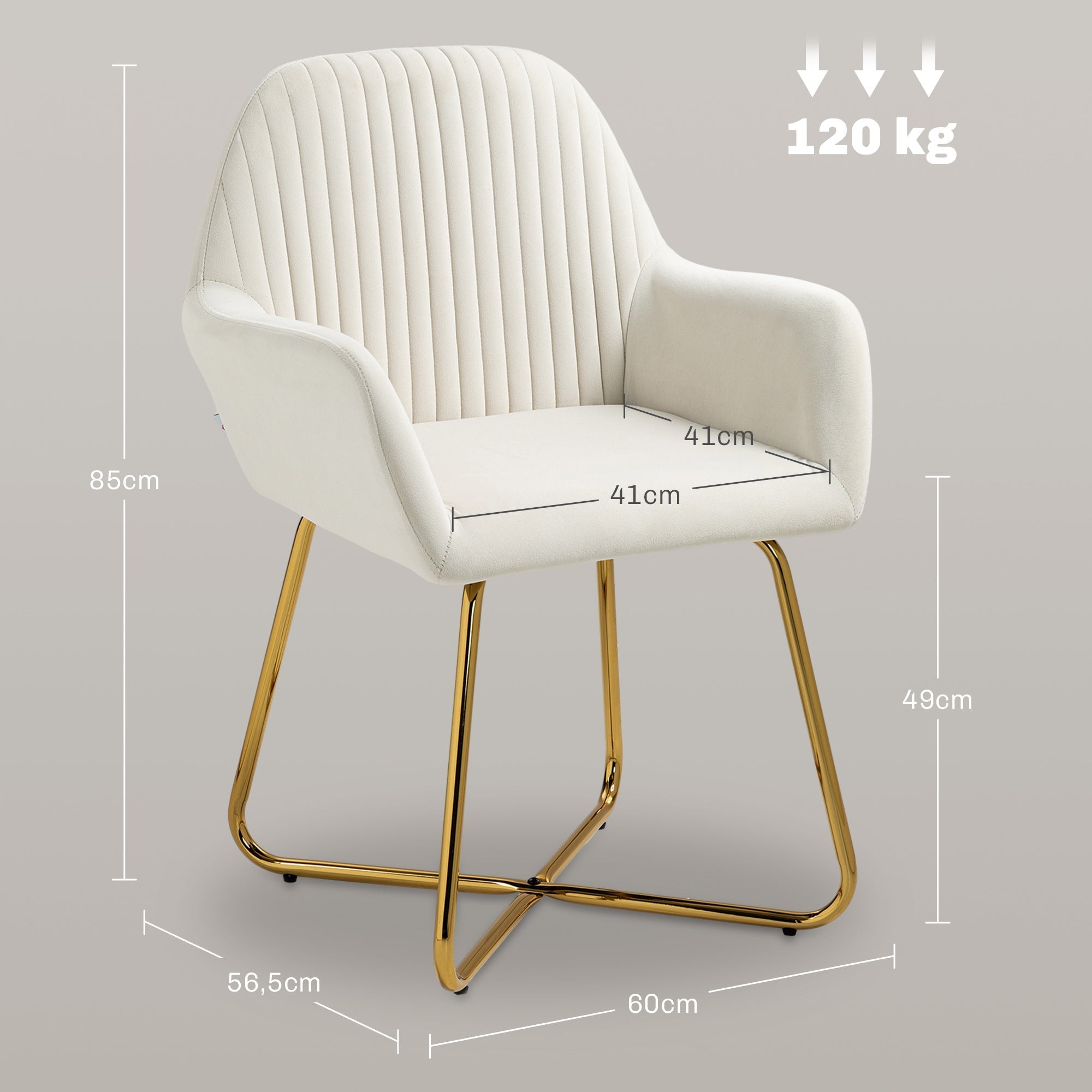 Modern Arm Chair Upholstered Accent Chair with Metal Base, Cream White