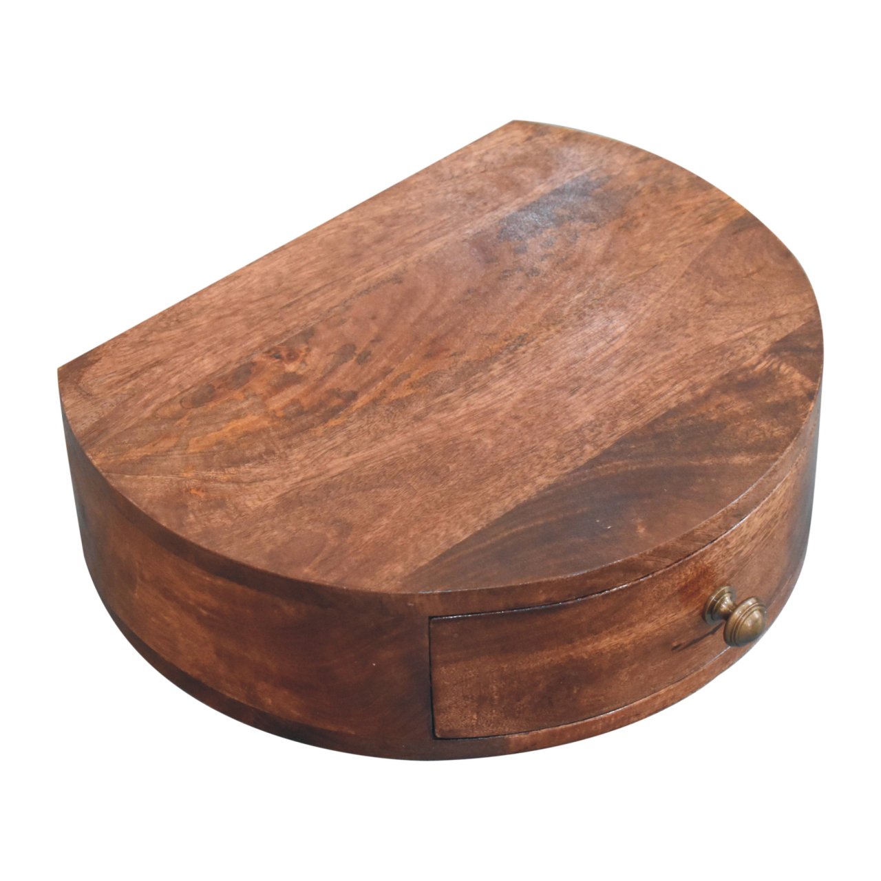 Solid Wood Bedside, Wall Mounted Rounded 1 Drawer, Dark Brown