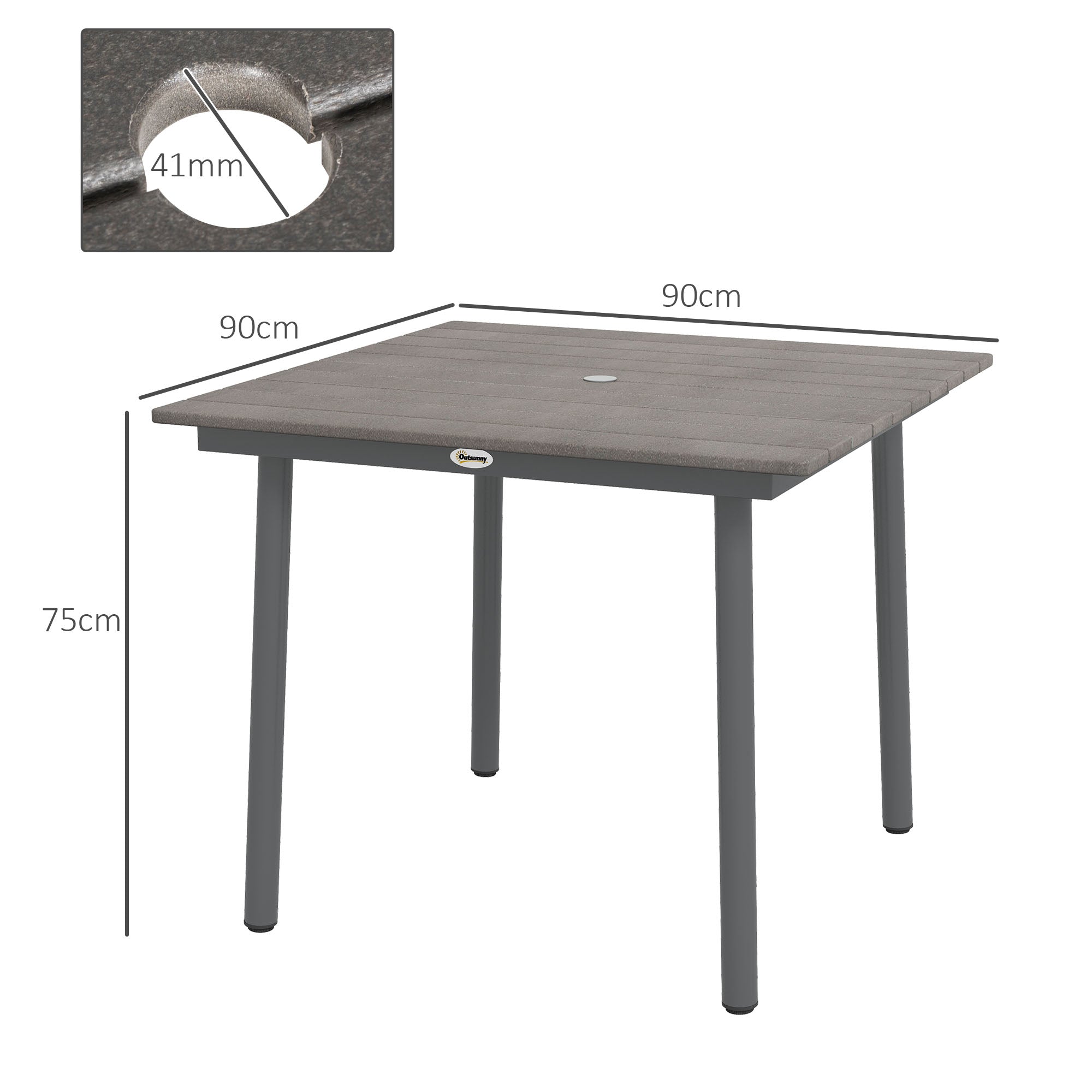Gartentisch Esstisch 4 Personen Sonnenschirmloch Lamellenrahmen HDPE Dunkelgrau