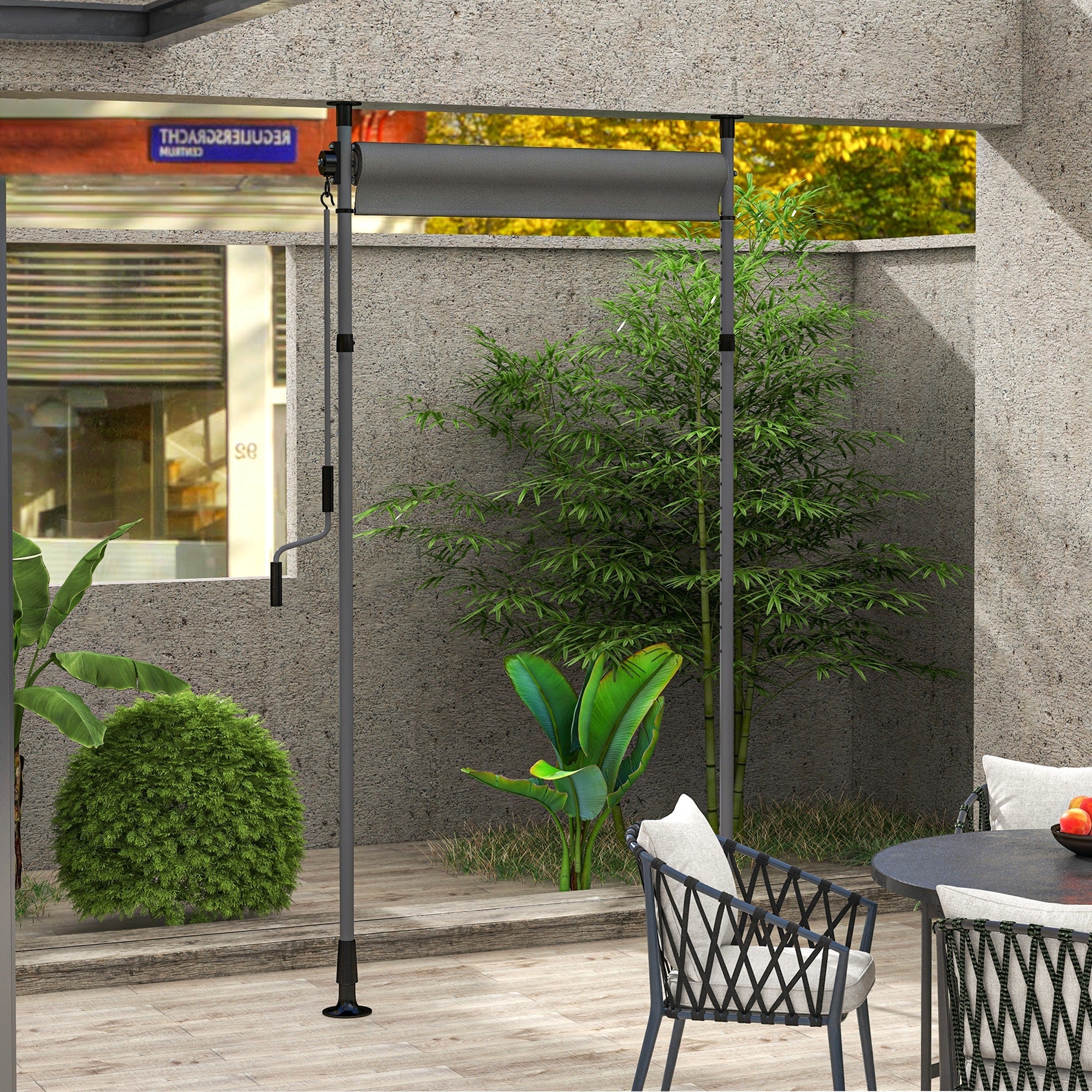 Vertical Awning/Balcony Blind 150 x 220-310cm Crank Weatherproof Polyester Dark Grey