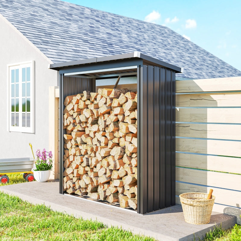 Firewood Shed, Raised Floor Sloping Roof, Steel Dark Grey