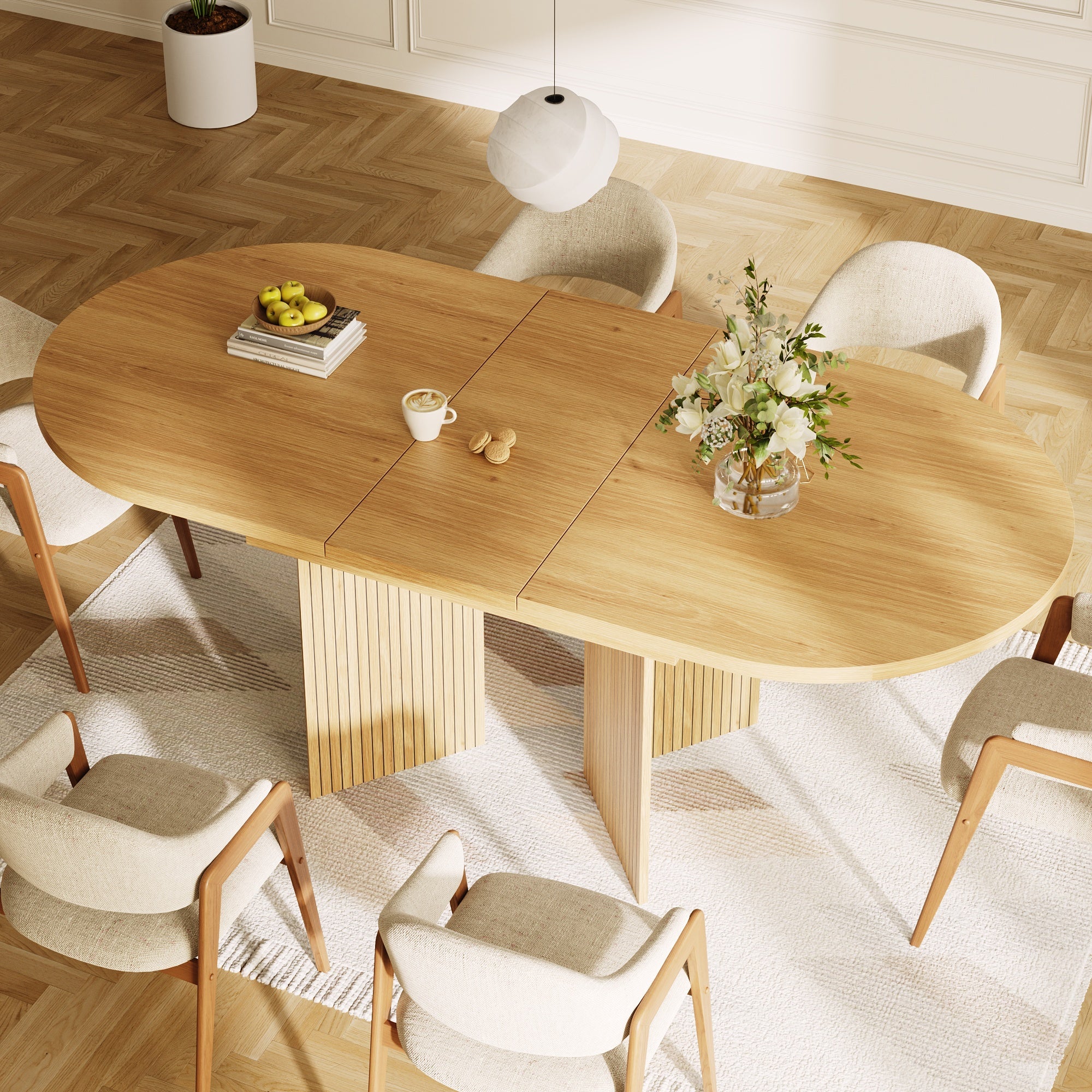 Extendable Dining Table with Internal Extension Leaves, 120-160 x 80 cm, Natural Wood