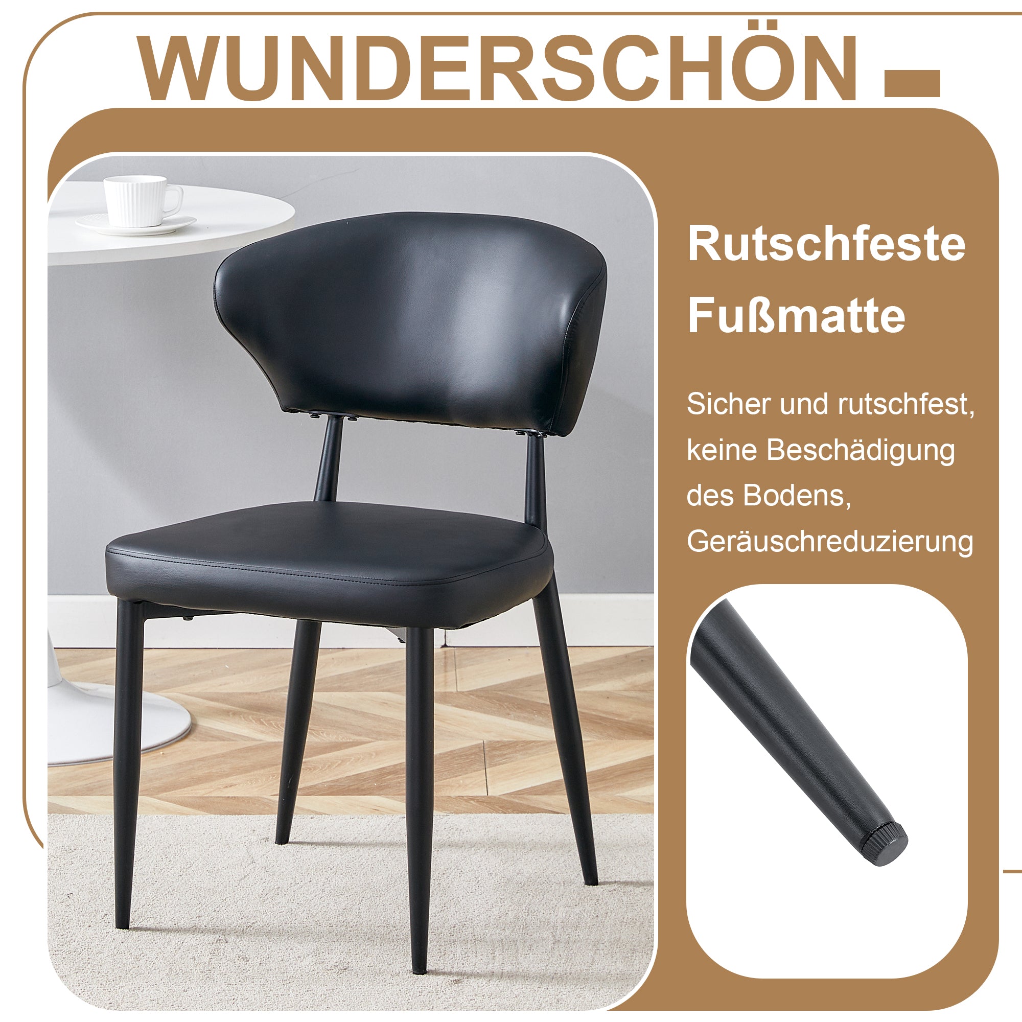 Round Table Set Modern Minimalist 100cm with 2 PU Armchairs - Wood Look/Black