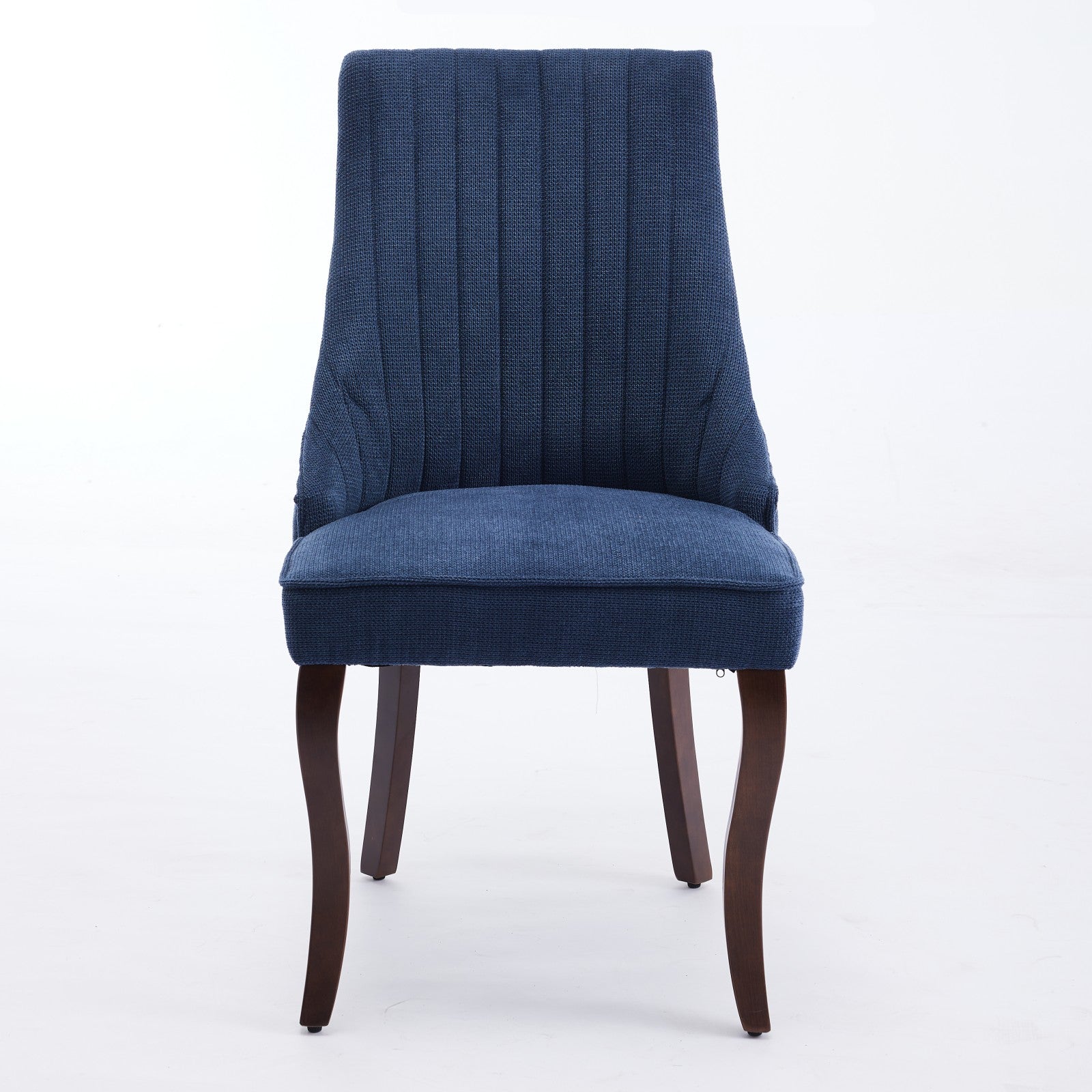 Dining Chairs Set of 2 Channel Upholstered Solid Wood Legs - Blue Linen