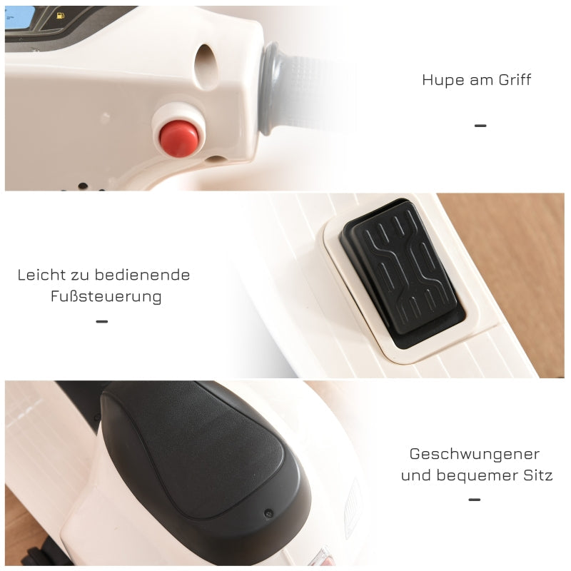 VESPA Electric Motorcycle for Kids, LED Light & Sound, PP Plastic & Metal, White