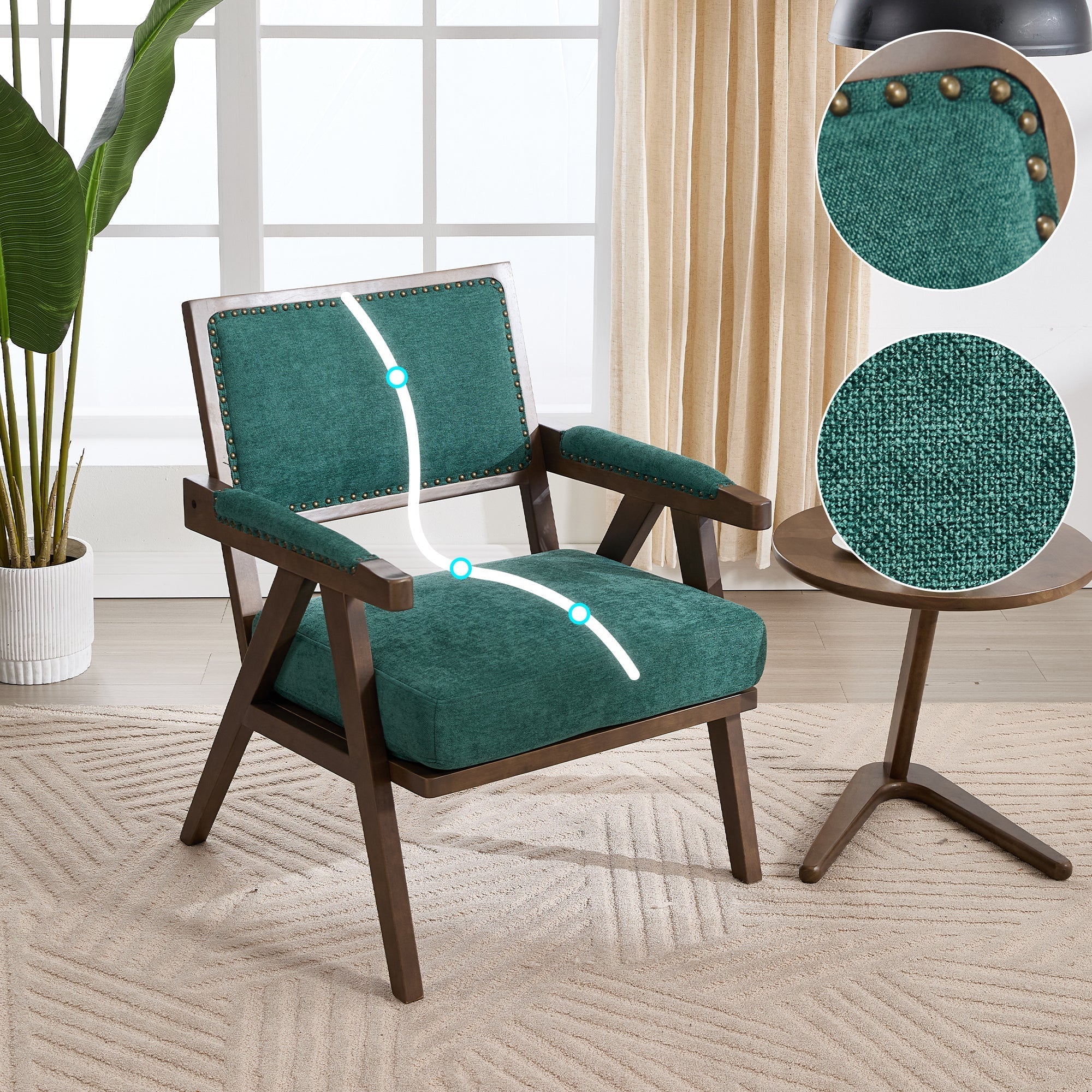 Lounge Chair, Mid-Century Modern Single Upholstered Wooden Frame, Fabric