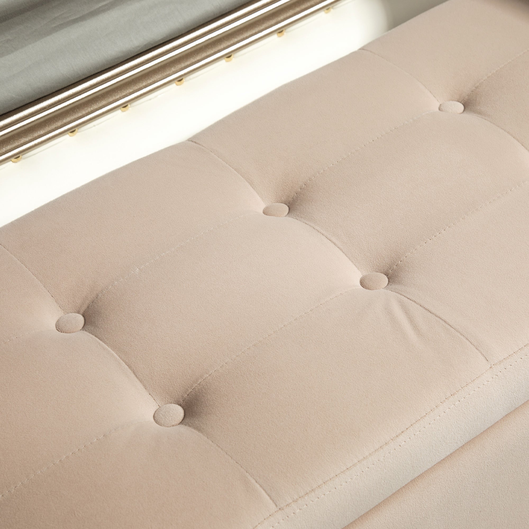 Luxury Upholstered Bench with Storage Armrests Chest Beige