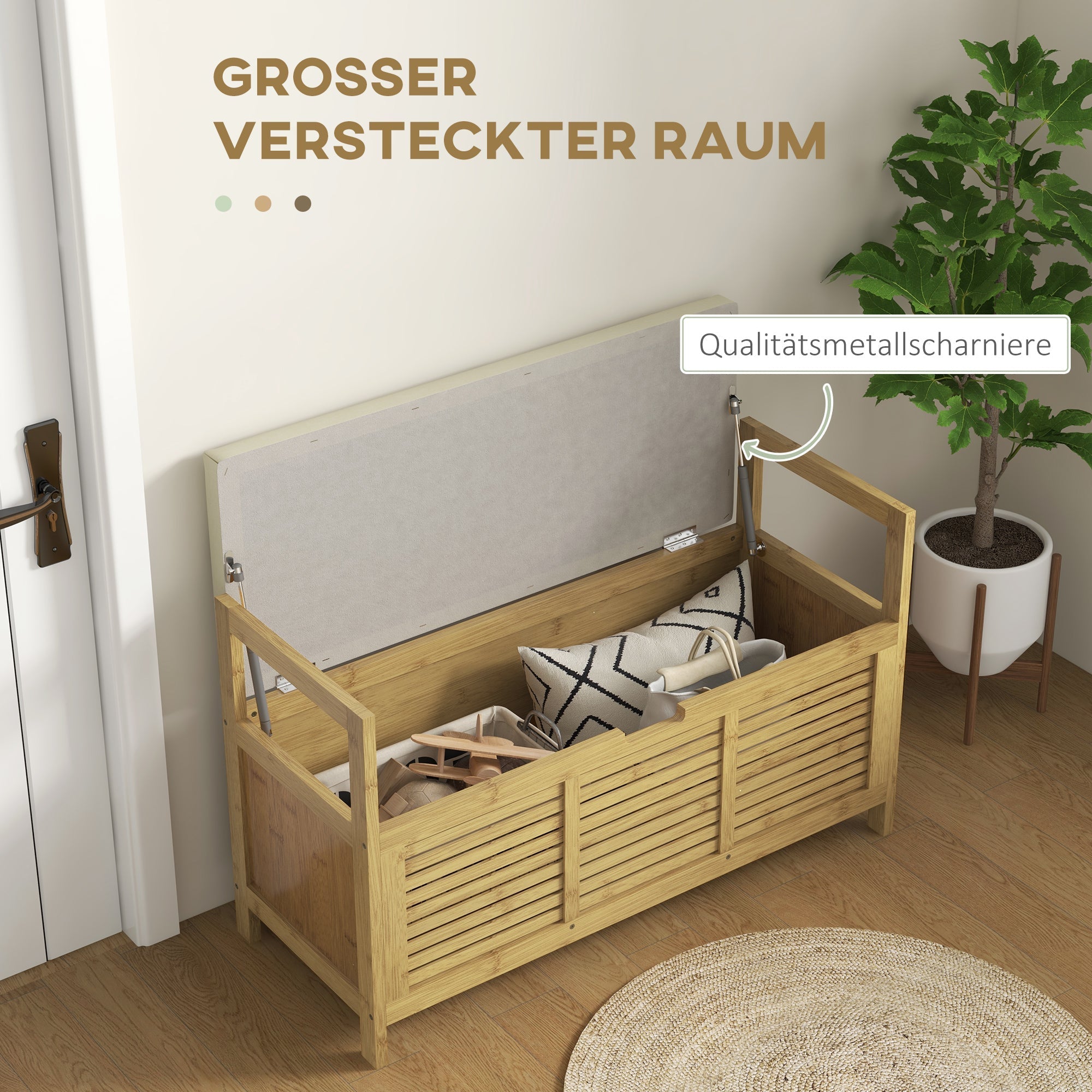 Shoe Bench with Hinged Lid and Rack, Hallway Storage, 100 x 40 x 60 cm, Bamboo