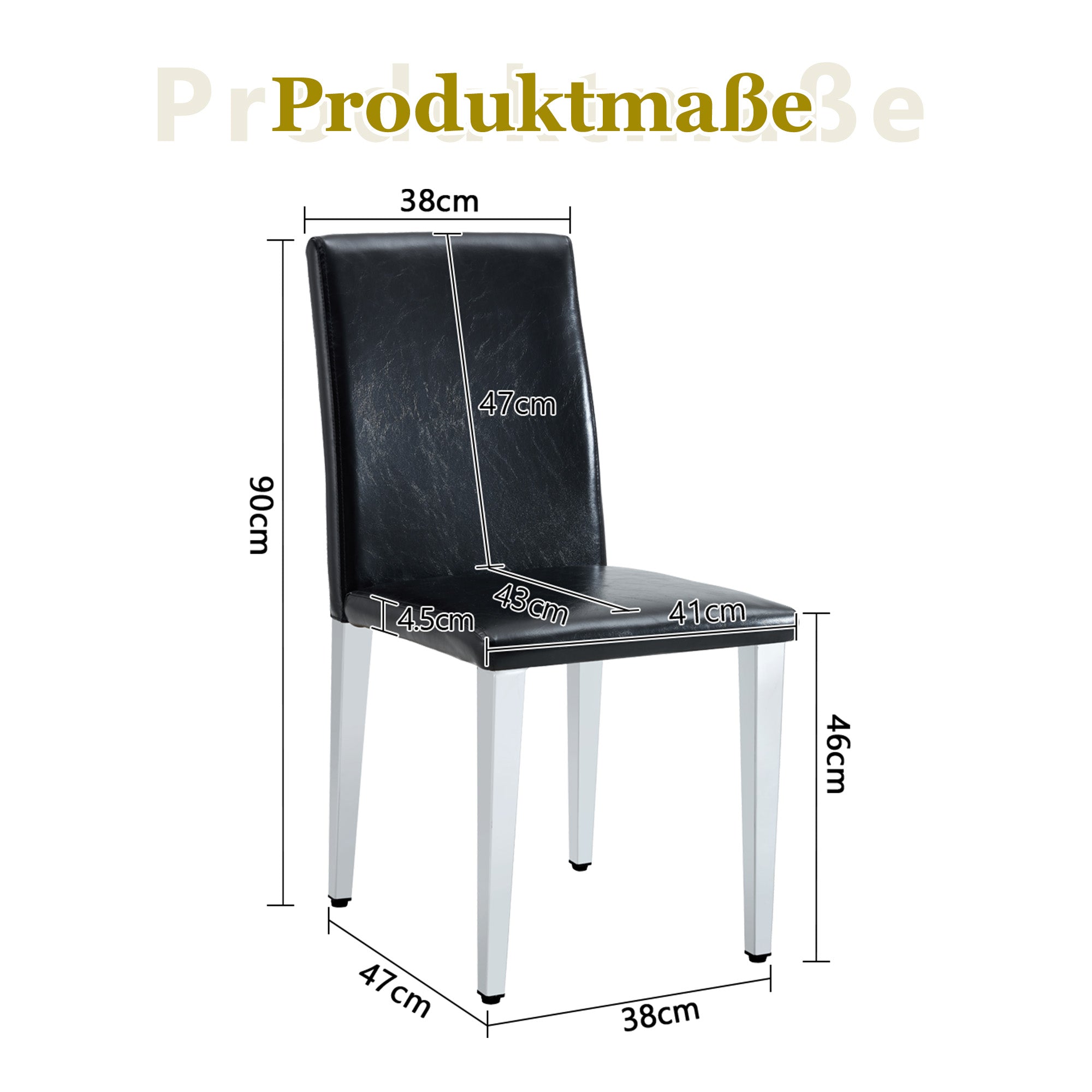 Minimalist Dining Chairs Set of 2, Ergonomic PU Leather and Metal, Black and Silver