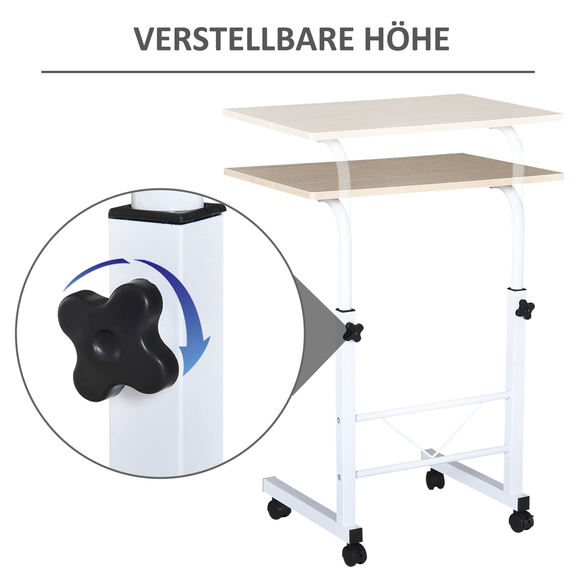 Beistelltisch verstellbar, fahrbarer C-Tisch, Spanplatte & Stahl