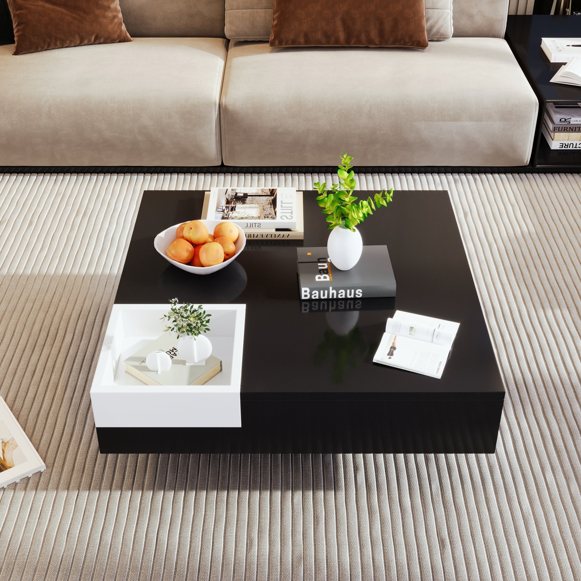 Coffee Table high gloss with removable storage box LED light effect white and black