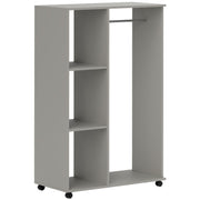 Open Wardrobe on Wheels, Clothes Hanging Rail, 3 Storage Shelves - Grey