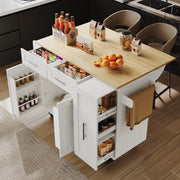 Modern Kitchen Island Cabinet, Buffet Dining Cart with Storage, White