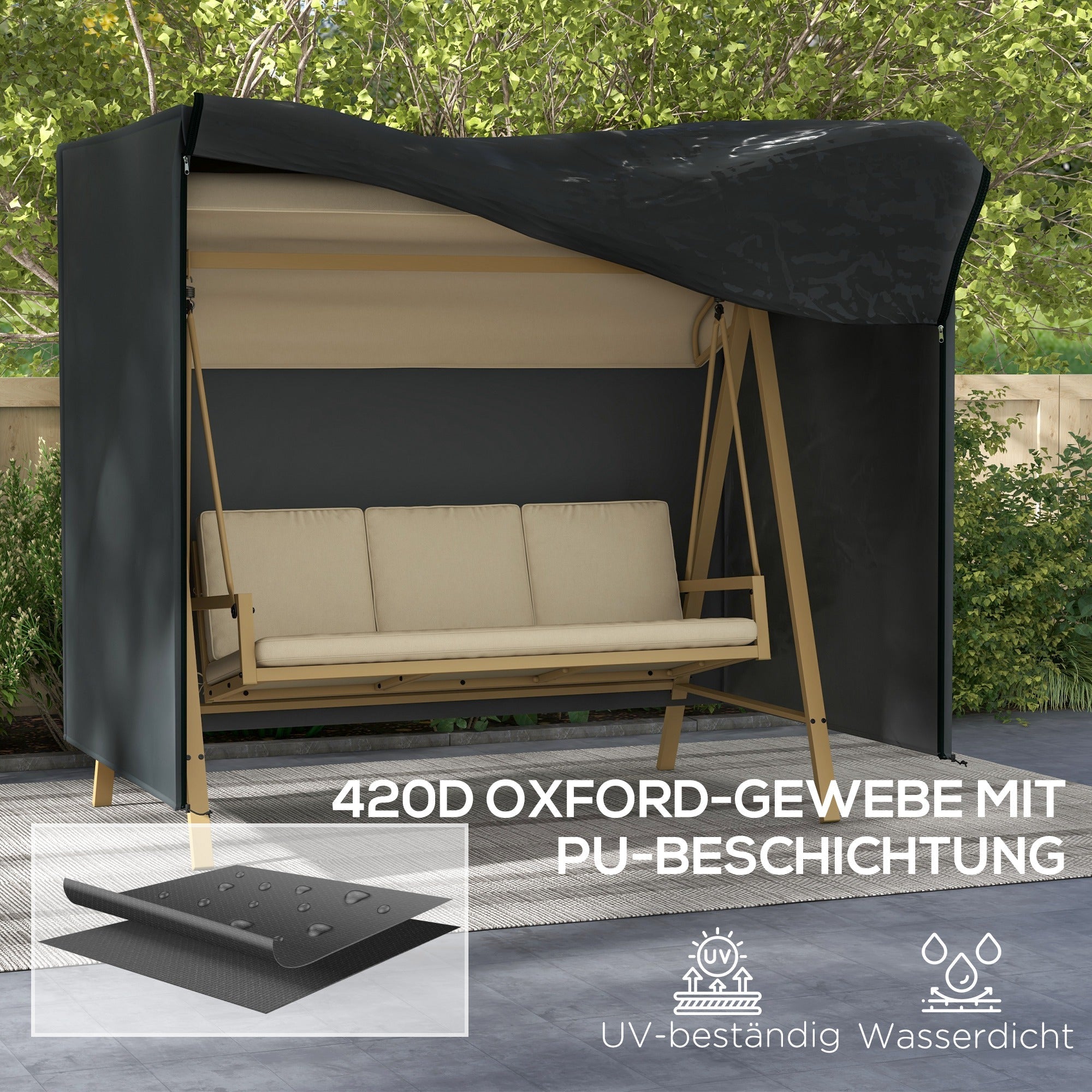 Garden Swing Cover, Waterproof UV Protection 220x125x172cm, Black Oxford Fabric