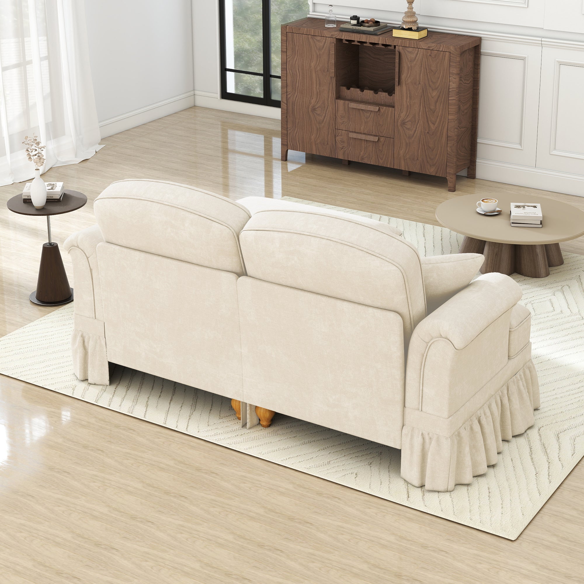 Modular L-Shaped Sofa 2-Seater Mid-Century Ottoman - White Chenille