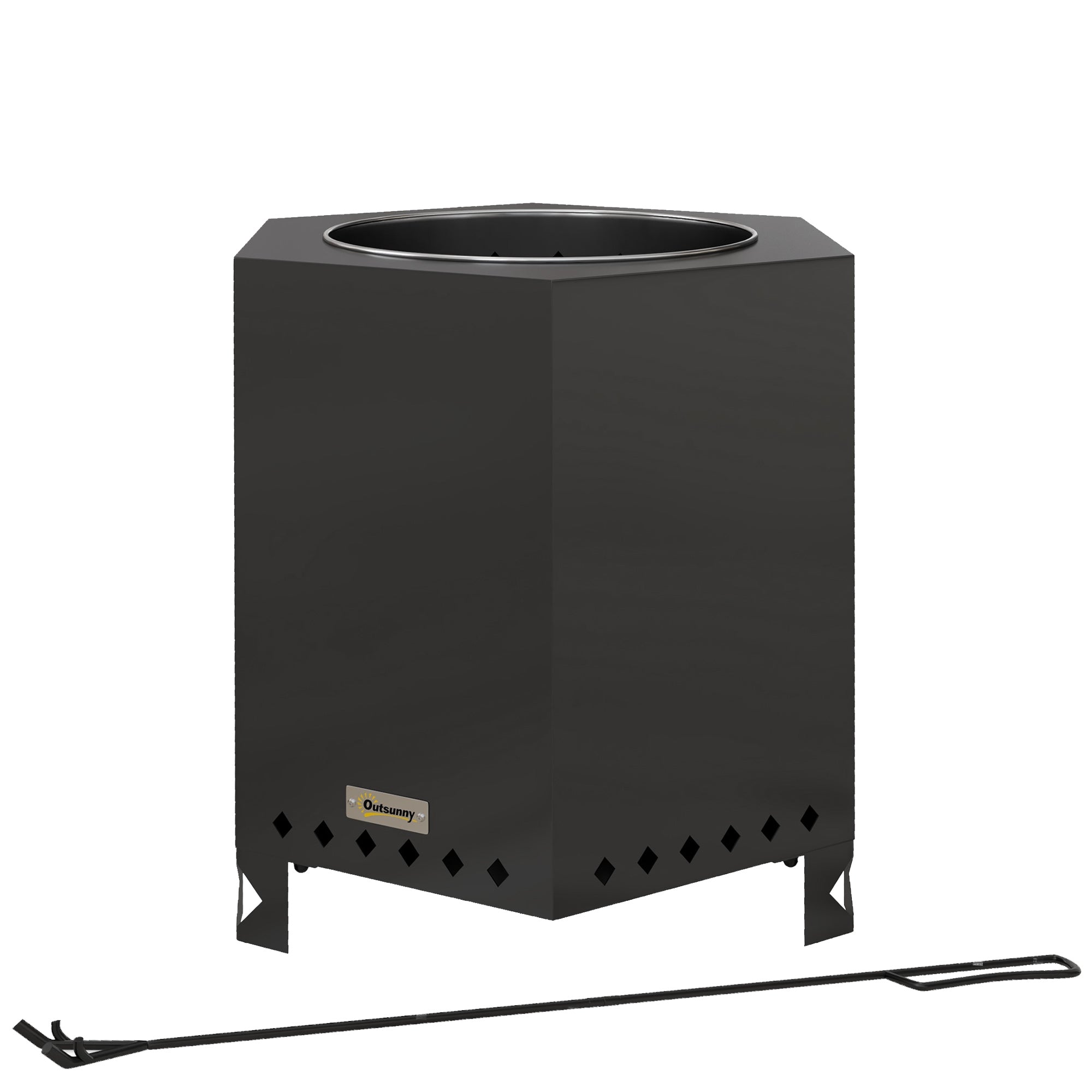 Smokeless Tabletop Fire Pit with Poker, Garden Camping Patio, Metal Black