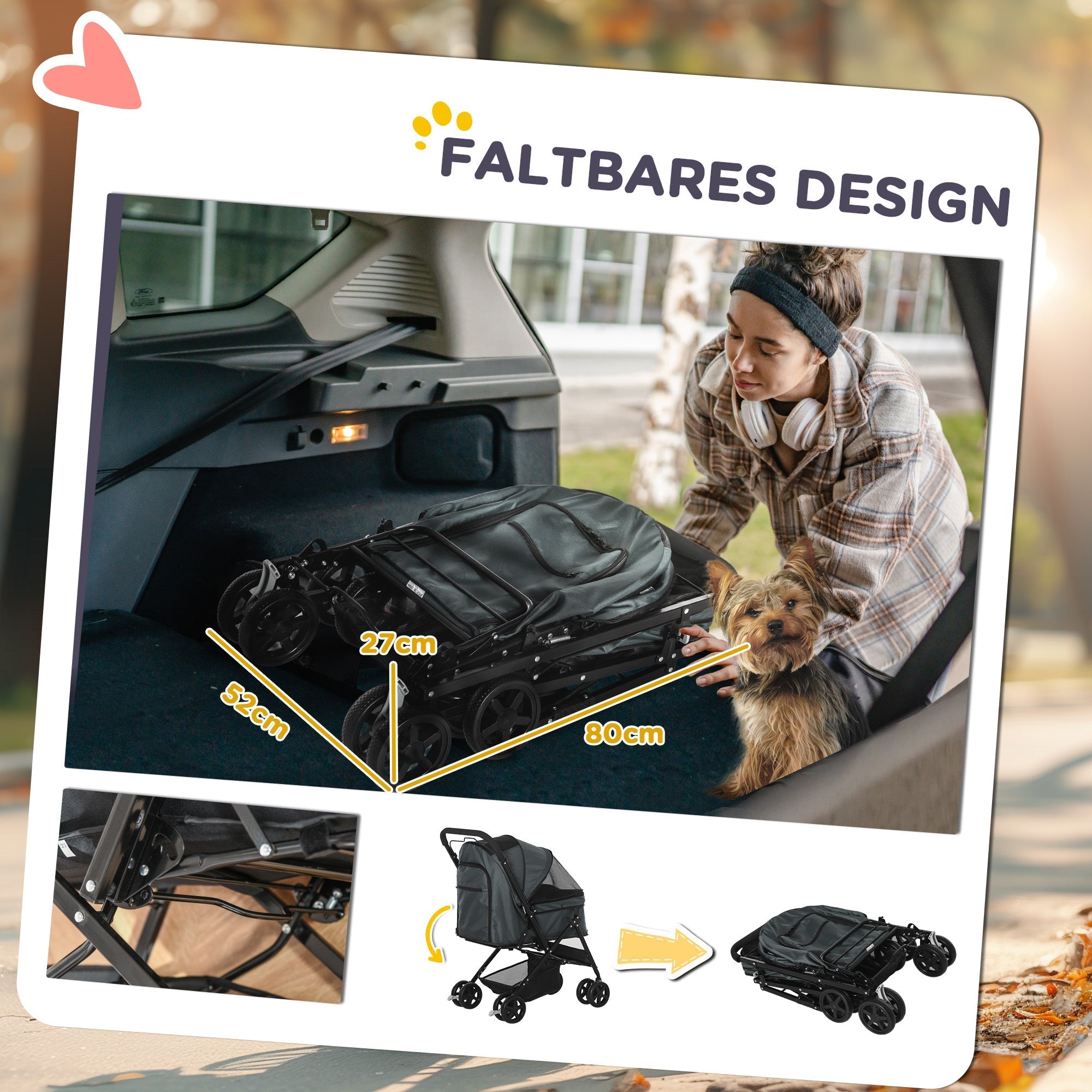 Dog Buggy, Pet Stroller for Small Dogs & Cats, Dark Grey Oxford