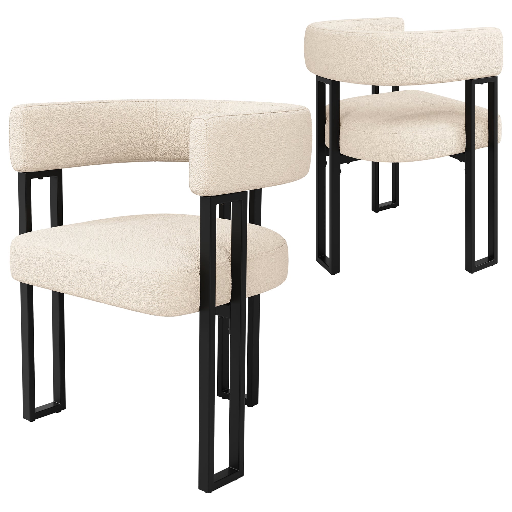 Dining Chair 2-Piece Set, Ergonomic Luxury with Curved Backrest, Beige Fabric