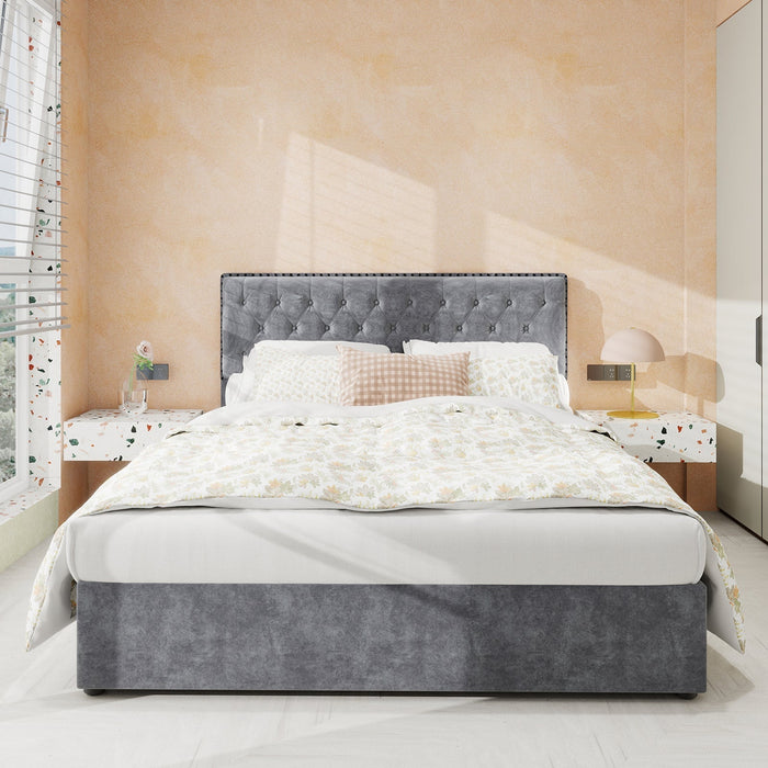Modern Minimalist Soft Bed, Comfortable Headboard, High Box, 140x200CM, Gray