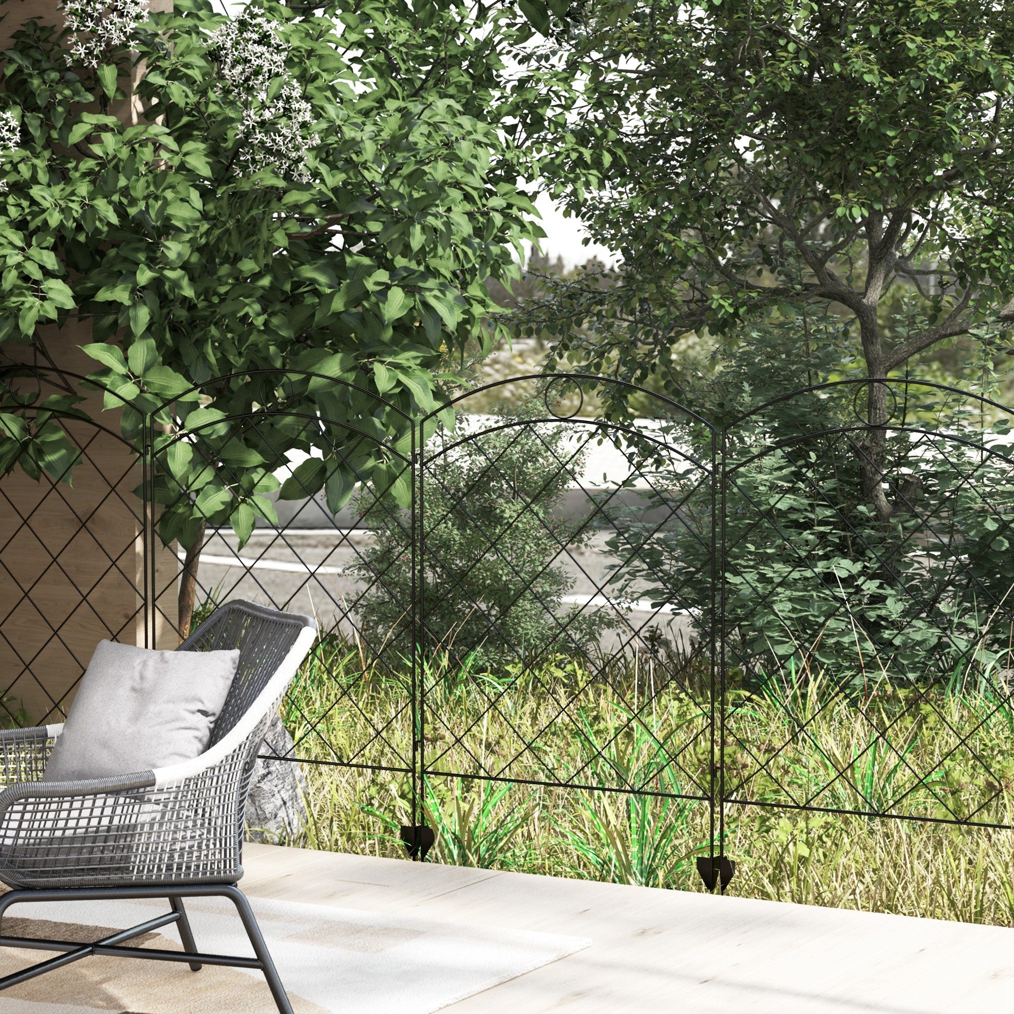 Steel Decorative Picket Fence Panels, Set of 4 Outdoor, Black