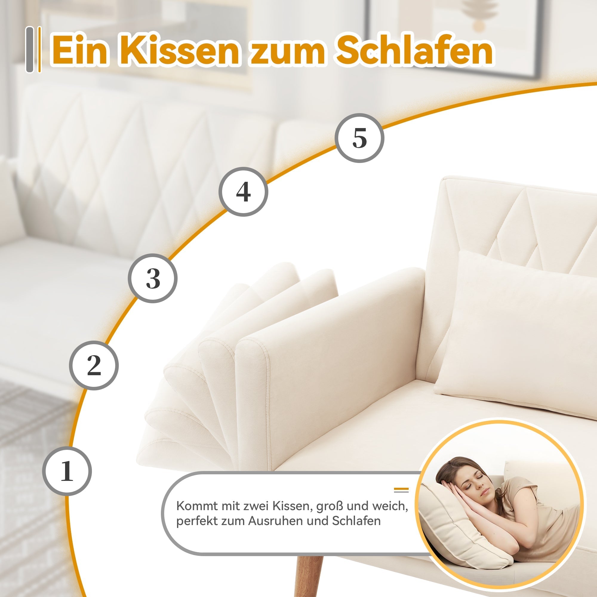 Sofa Bed, Two-Seater, Sleep Function, Velvet Fabric