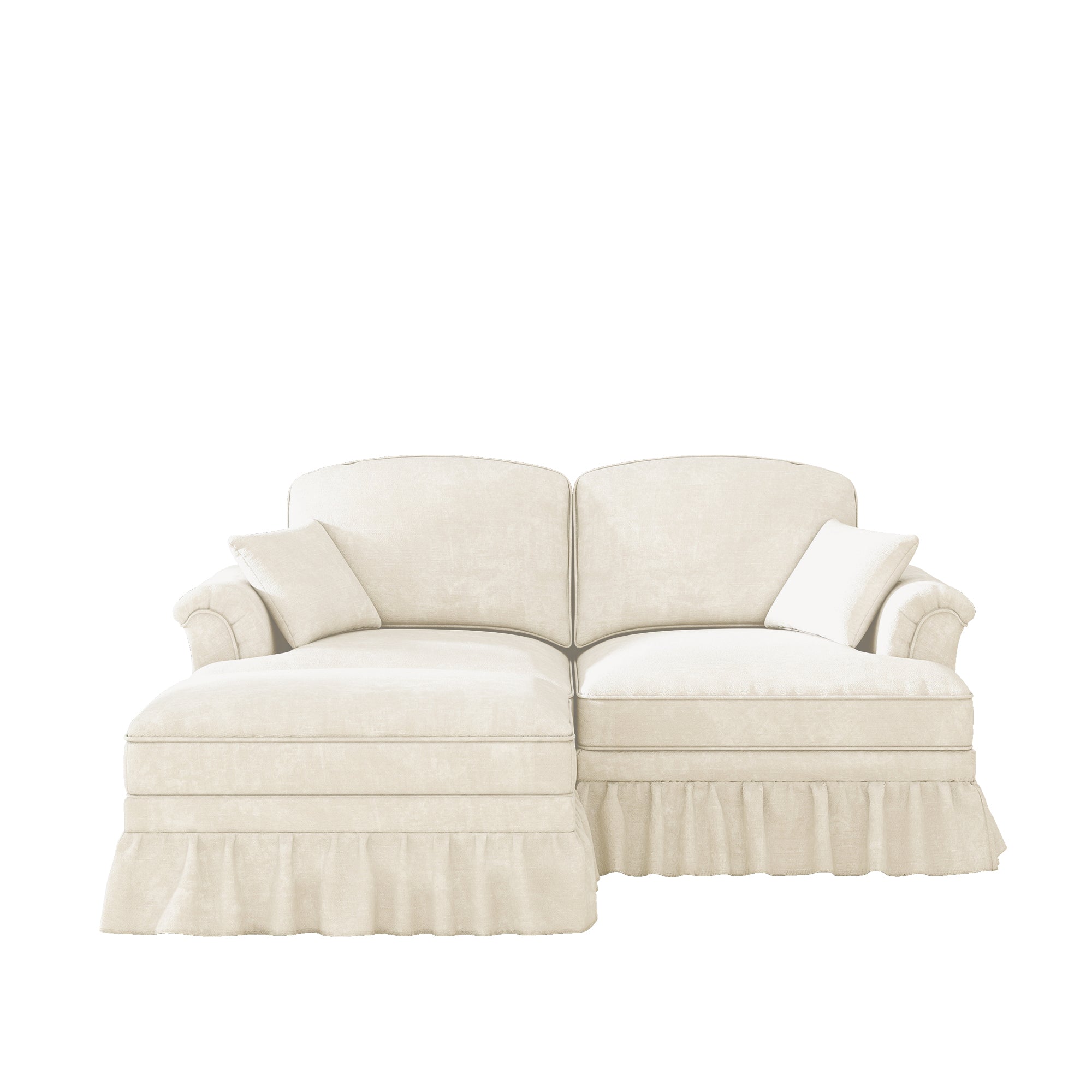 Modular L-Shaped Sofa 2-Seater Mid-Century Ottoman - White Chenille