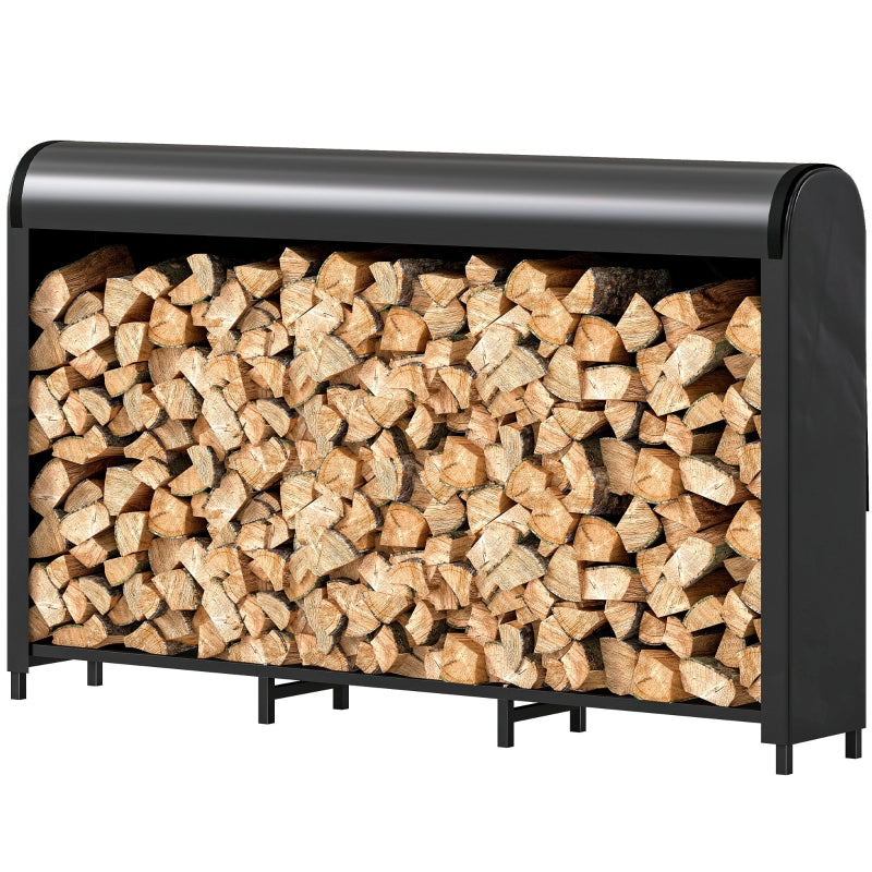 Firewood Rack 199x30x121cm, 0.6m³ Storage with Waterproof Cover, 300kg Capacity, Metal