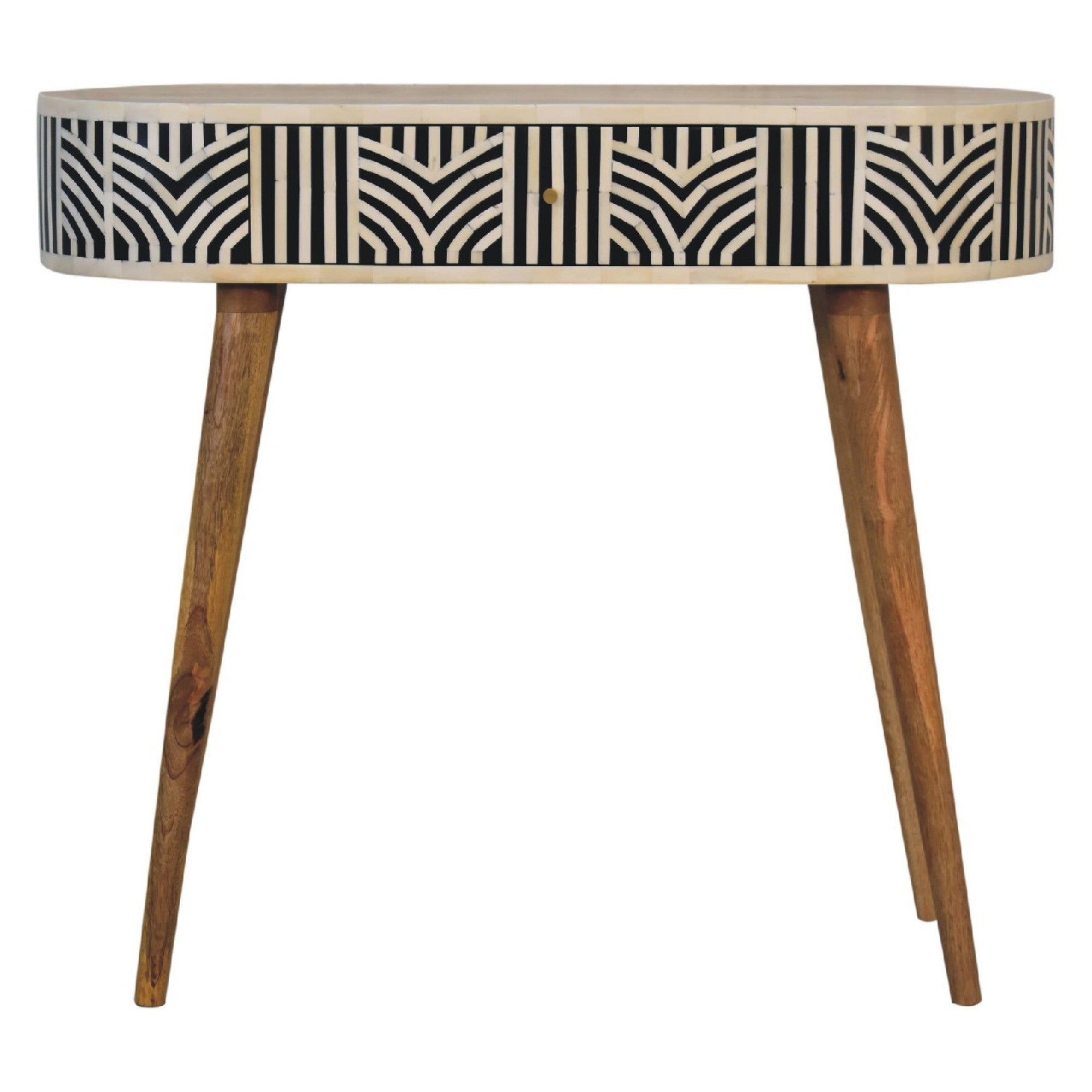 Edessa Console Table, Bone Inlay 1 Drawer, Solid Wood Black and White