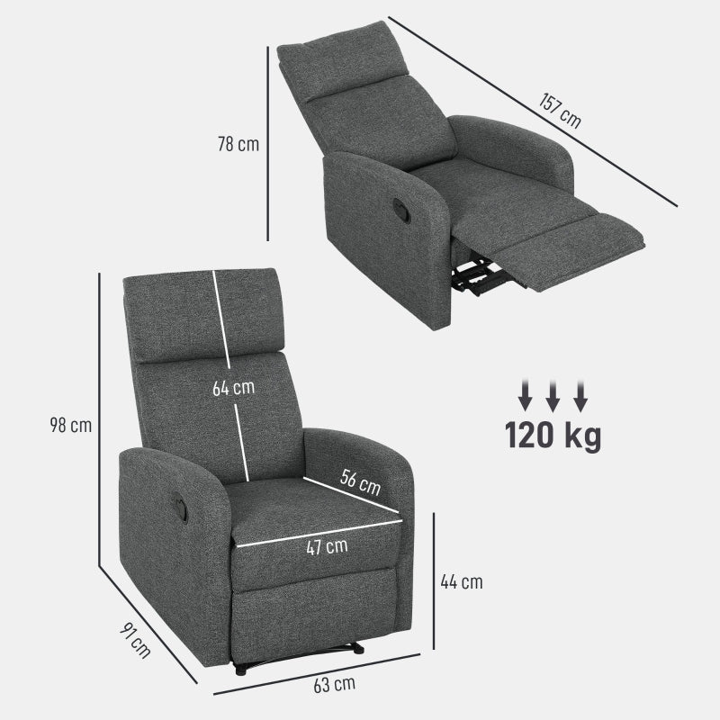 Relaxliegesessel, Verstellbare Fußstütze, Wohnzimmer, Stoff, Grau