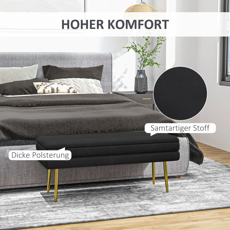 Bench Upholstered with Storage, Velvet Look, Black