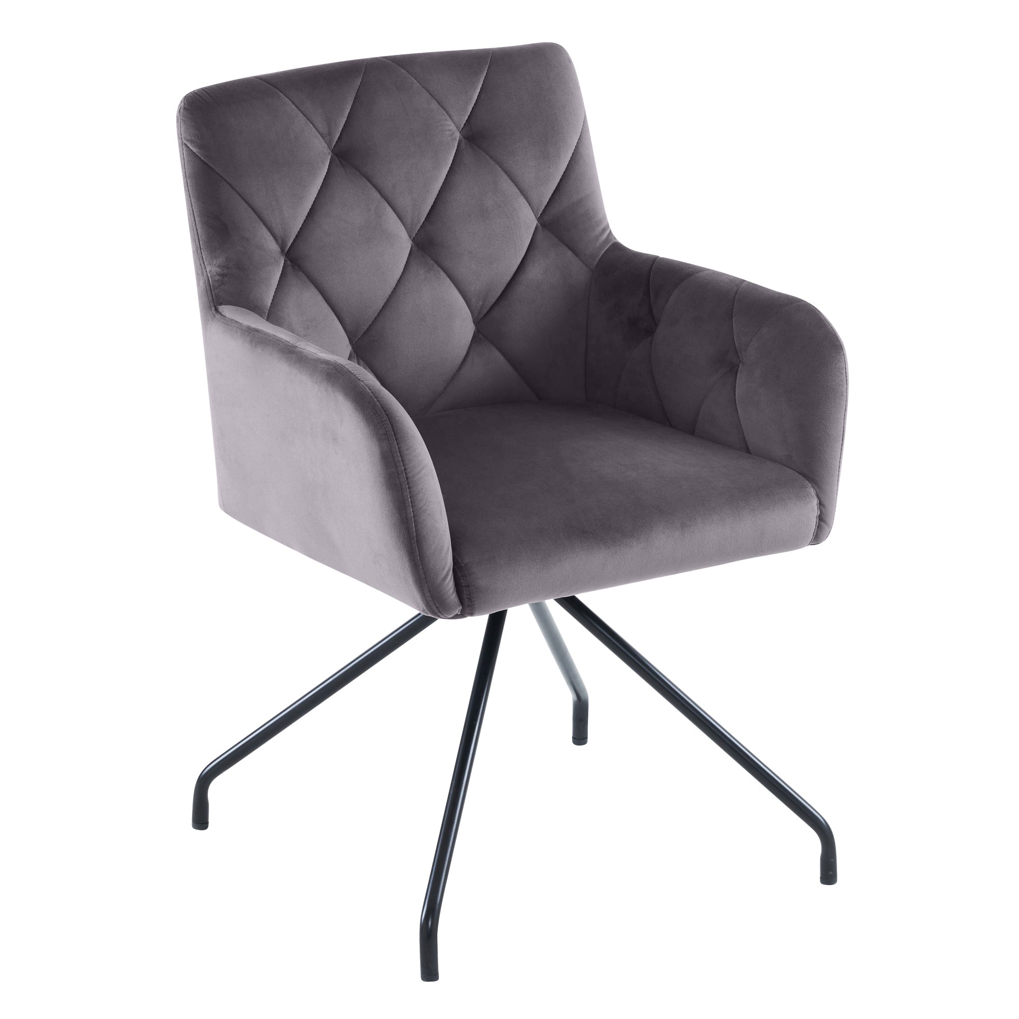 Dining Chairs Set of 4 with Diamond Pattern, Metal Legs and Lumbar Support, Grey Velvet
